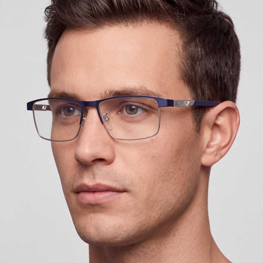adidas Sp5023 Men's Metal Eyeglasses, Matte Rhodium, Matte Blue Frame, Clear Lens, 54-15-140