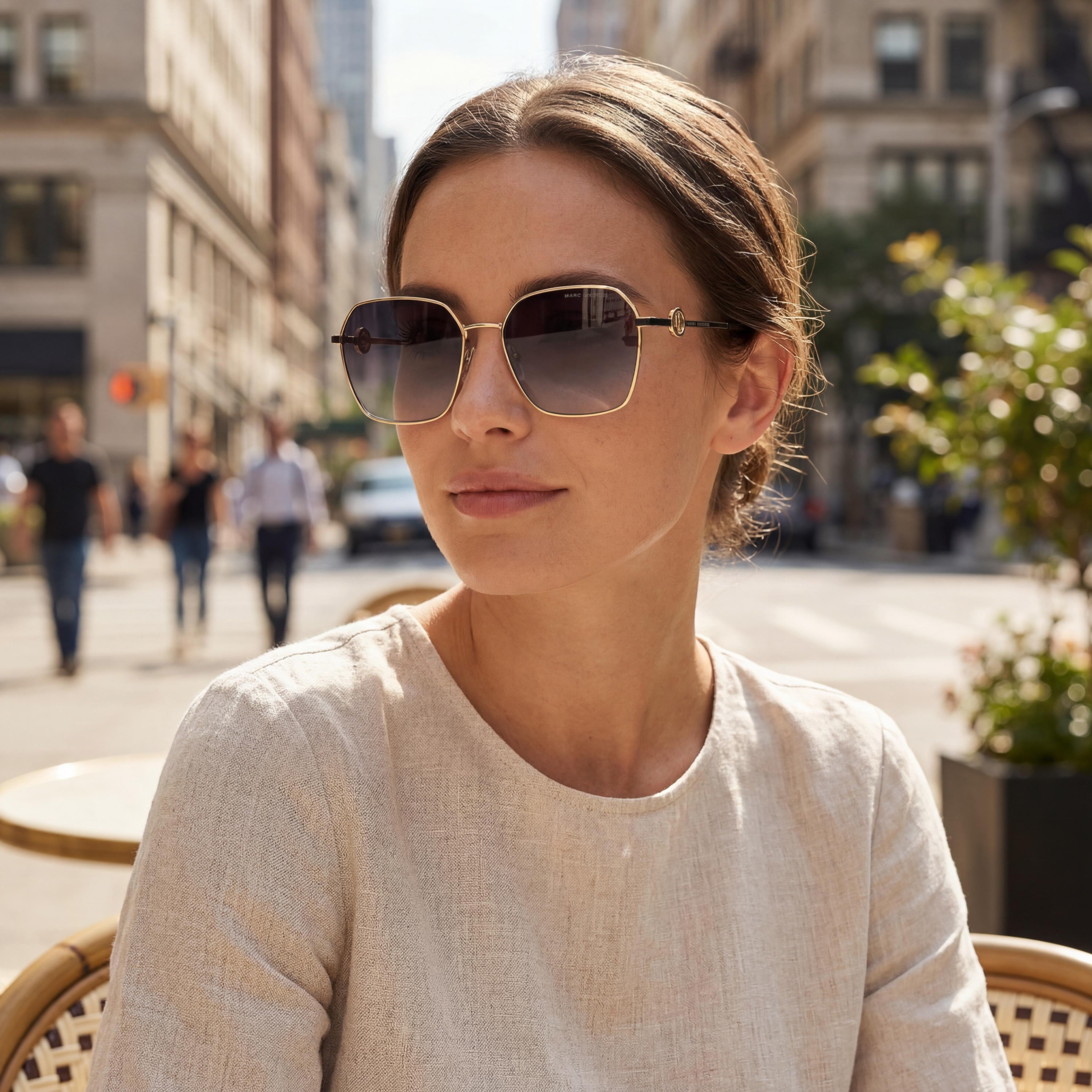 Marc Jacobs MARC 729/S Women's Square Metal Sunglasses, Gold Black Frame, Dark Grey Shaded Lenses, 58mm, Photo 6