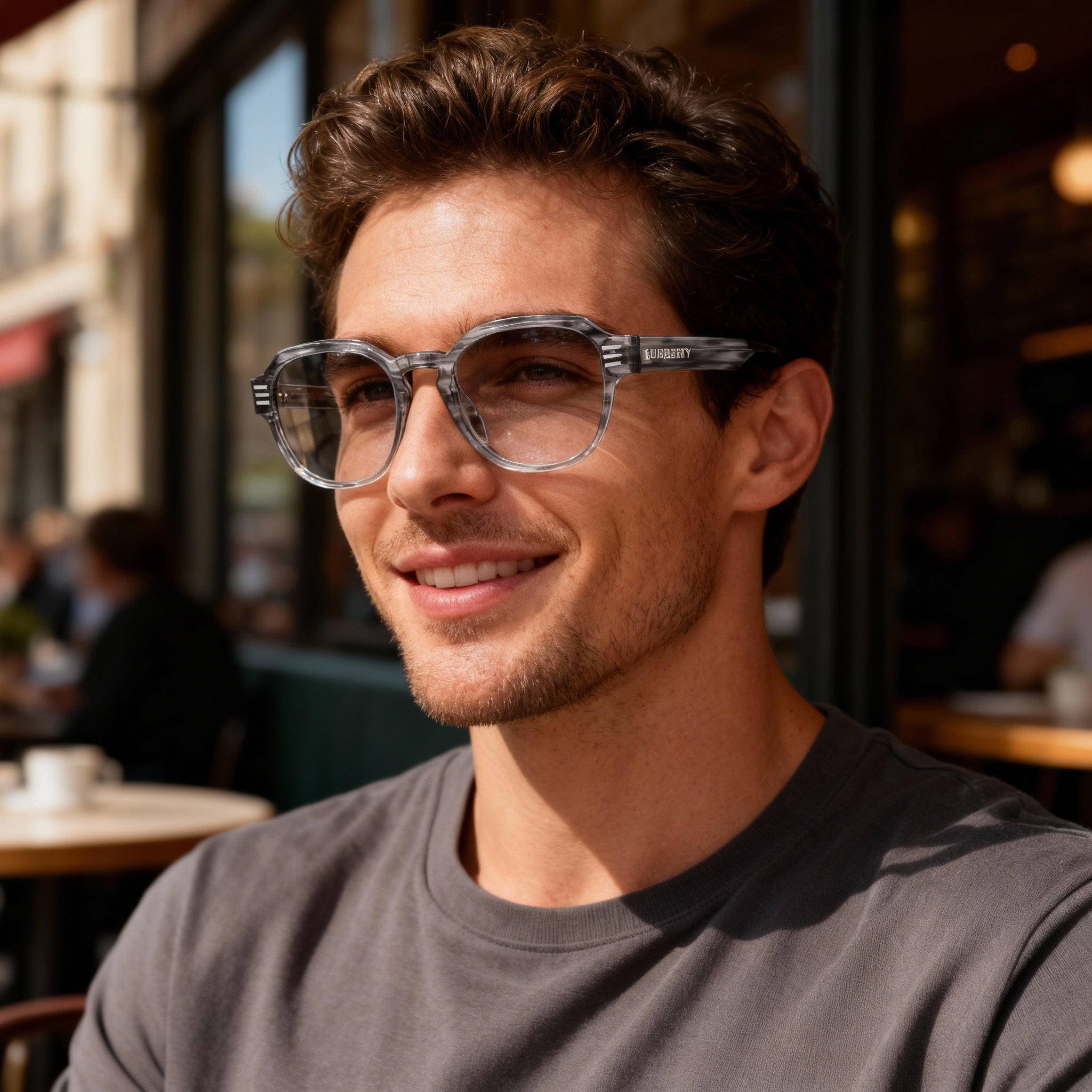 BURBERRY Men's Eyeglasses Frames for Prescription Lenses, Showcasing a Striped Gray Frame Finish, Photo 3