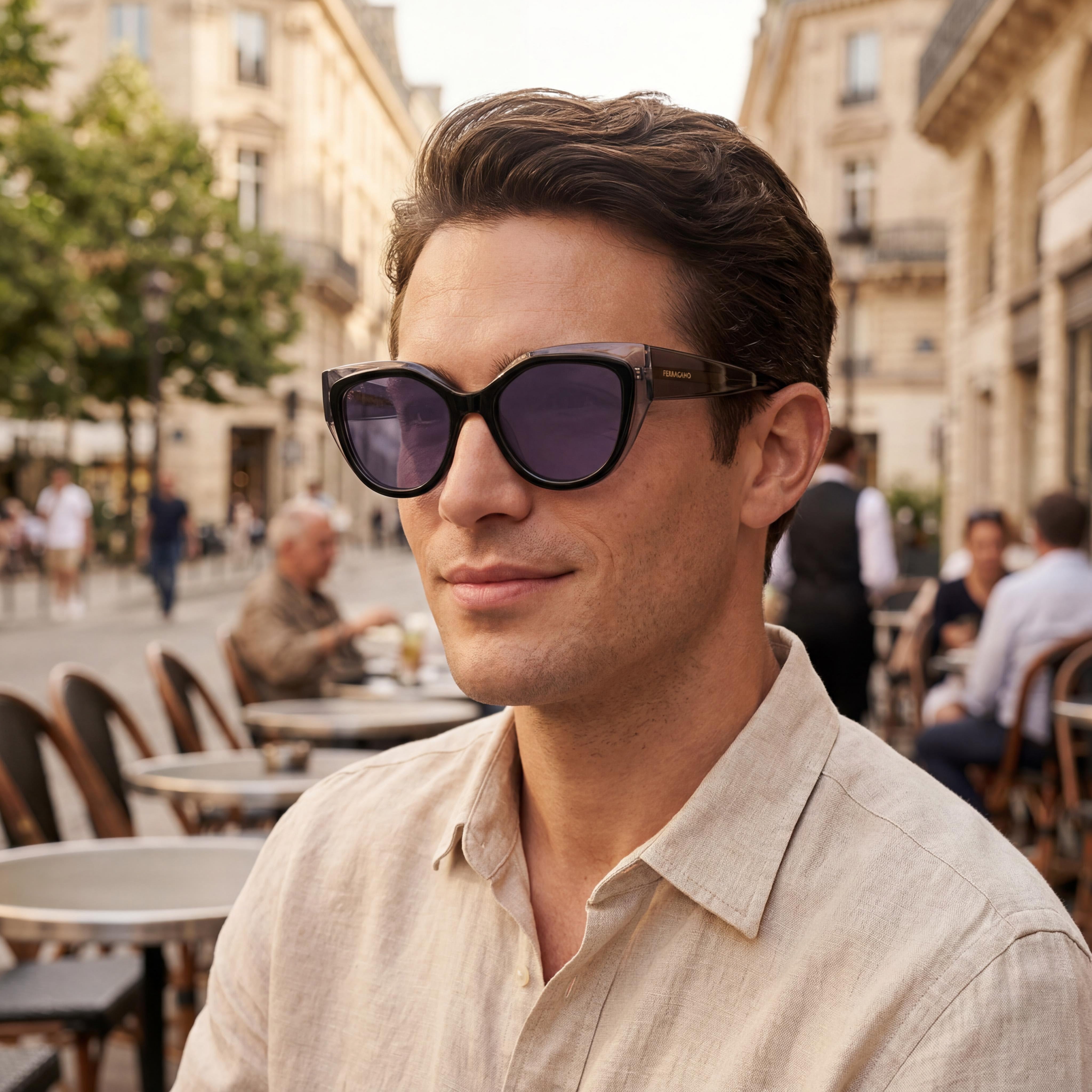 Salvatore Ferragamo Butterfly Men's Acetate Frame Transparent Grey/Black Polycarbonate Lenses 100% UV 53mm, Photo 5