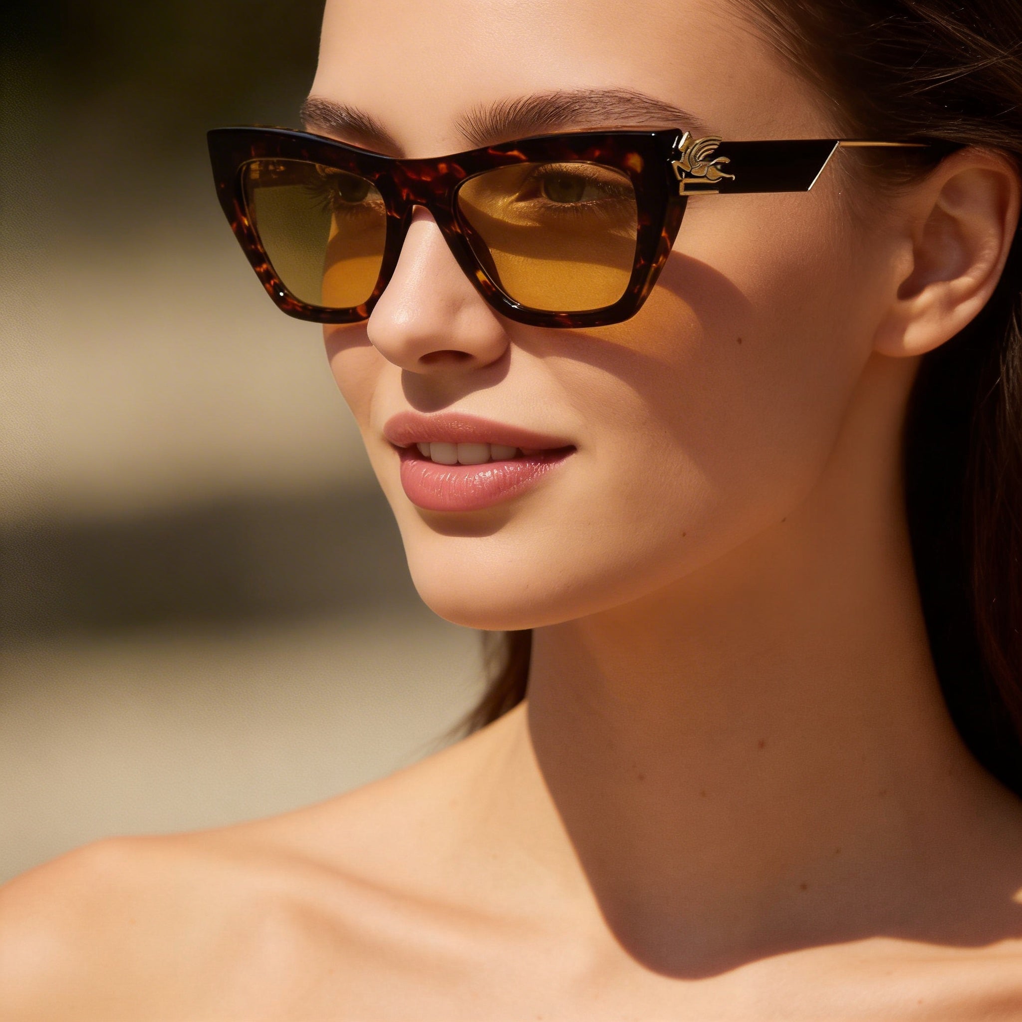 Gafas de sol informales Etro para mujer con montura de acetato havana y lentes de policarbonato amarillas 54-20-140, Photo 5