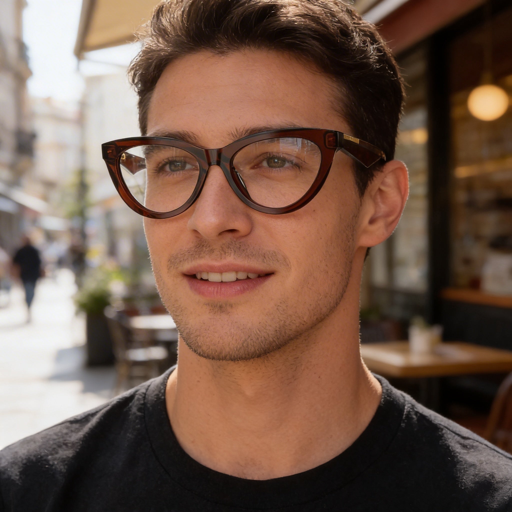 Gafas clásicas de hombre Burberry con montura de acetato marrón y lentes transparentes, 53 mm de ancho de lente, Photo 5