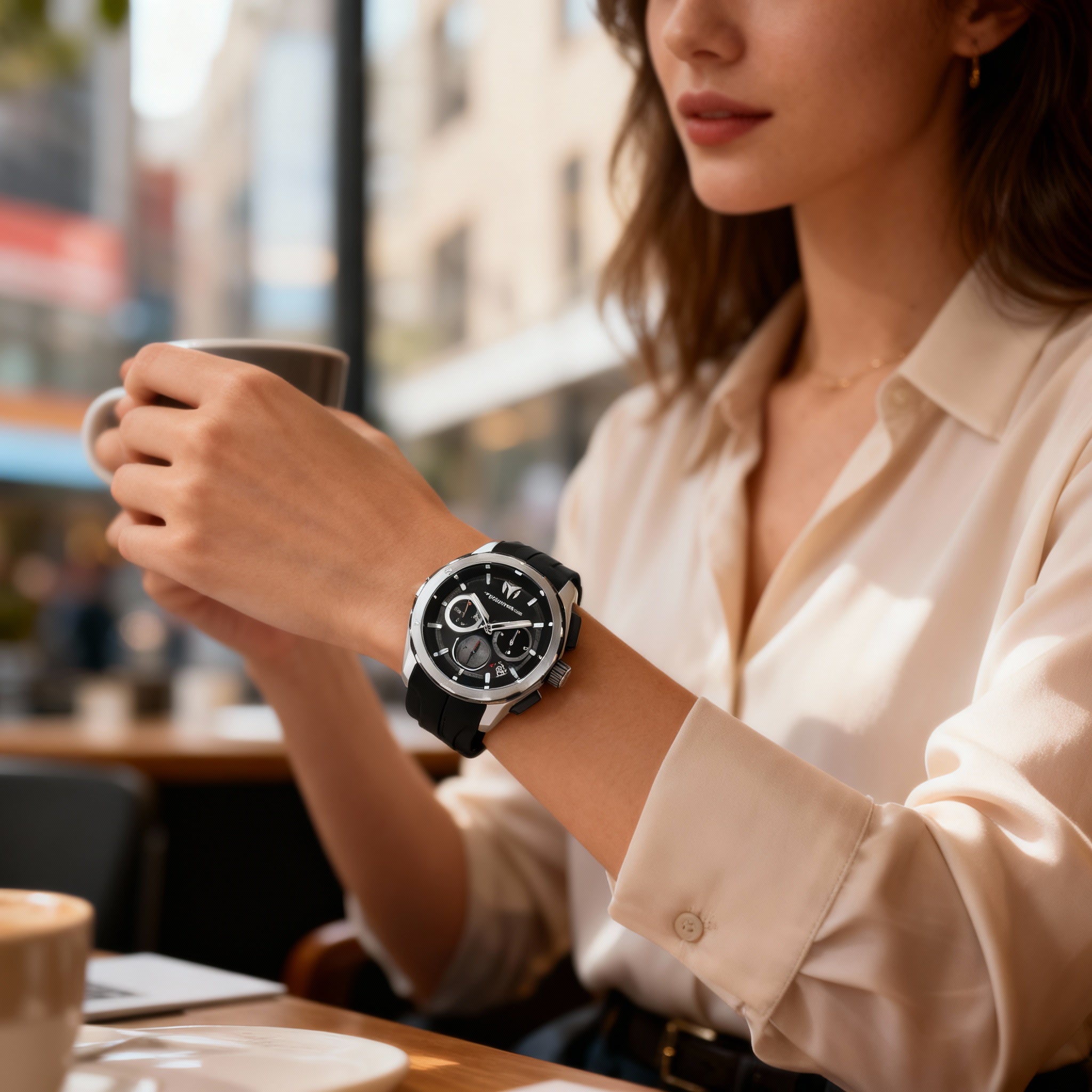 TechnoMarine OCEAN - NOMAD TM-318098 Unisex Silver Case Black Dial Silicone Strap Water Resistant Quartz Watch 43mm, Photo 4