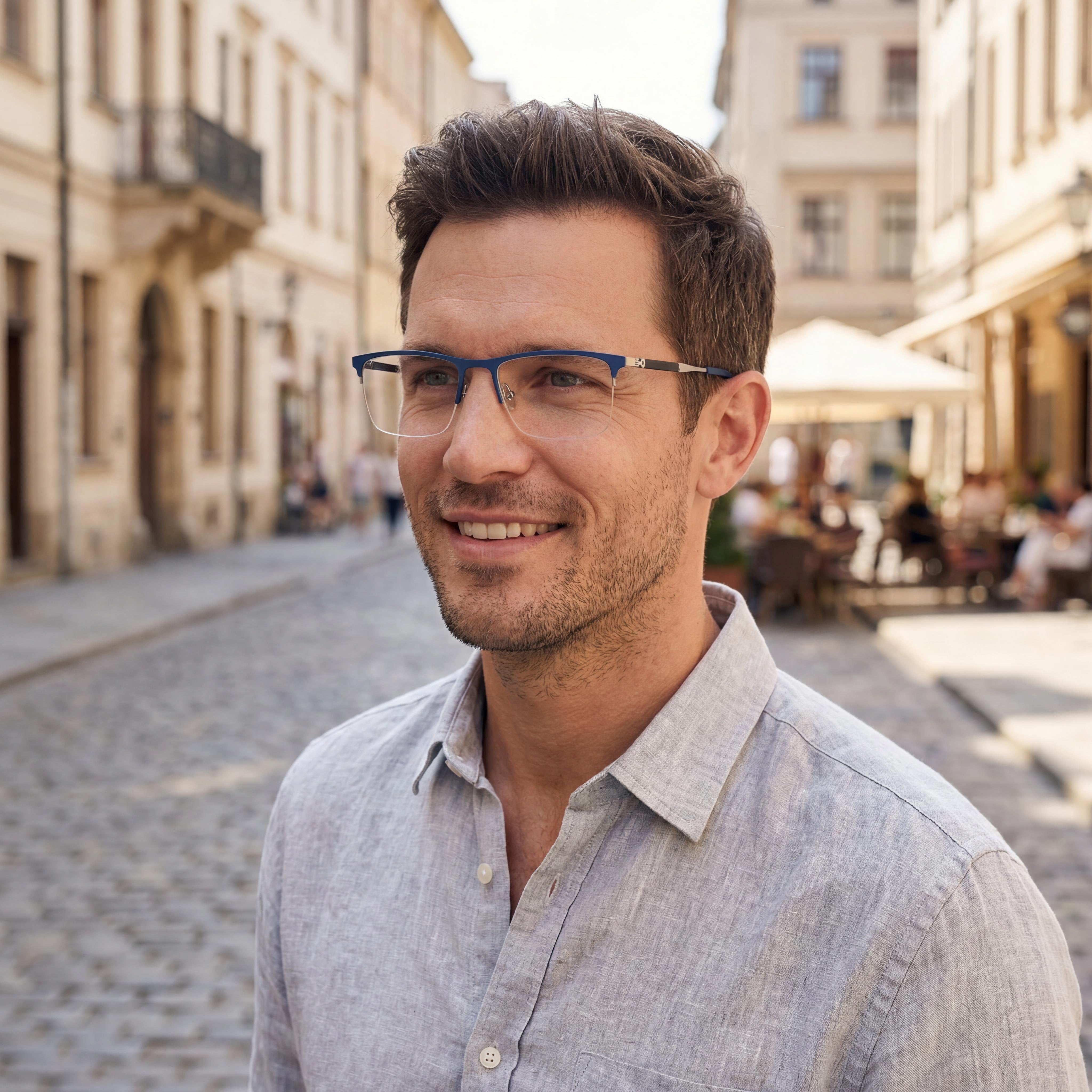 Gafas Ferragamo Sf2586 para hombre, montura de titanio rutenio azul claro 55 mm, Photo 6