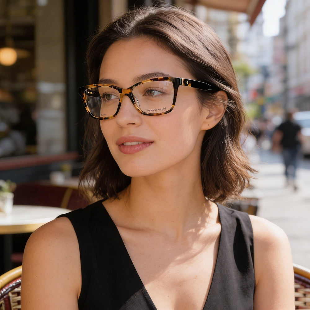Gafas Kate Spade New York Camberly para mujer, montura de plástico negro habana, lentes transparentes de policarbonato, 53 mm