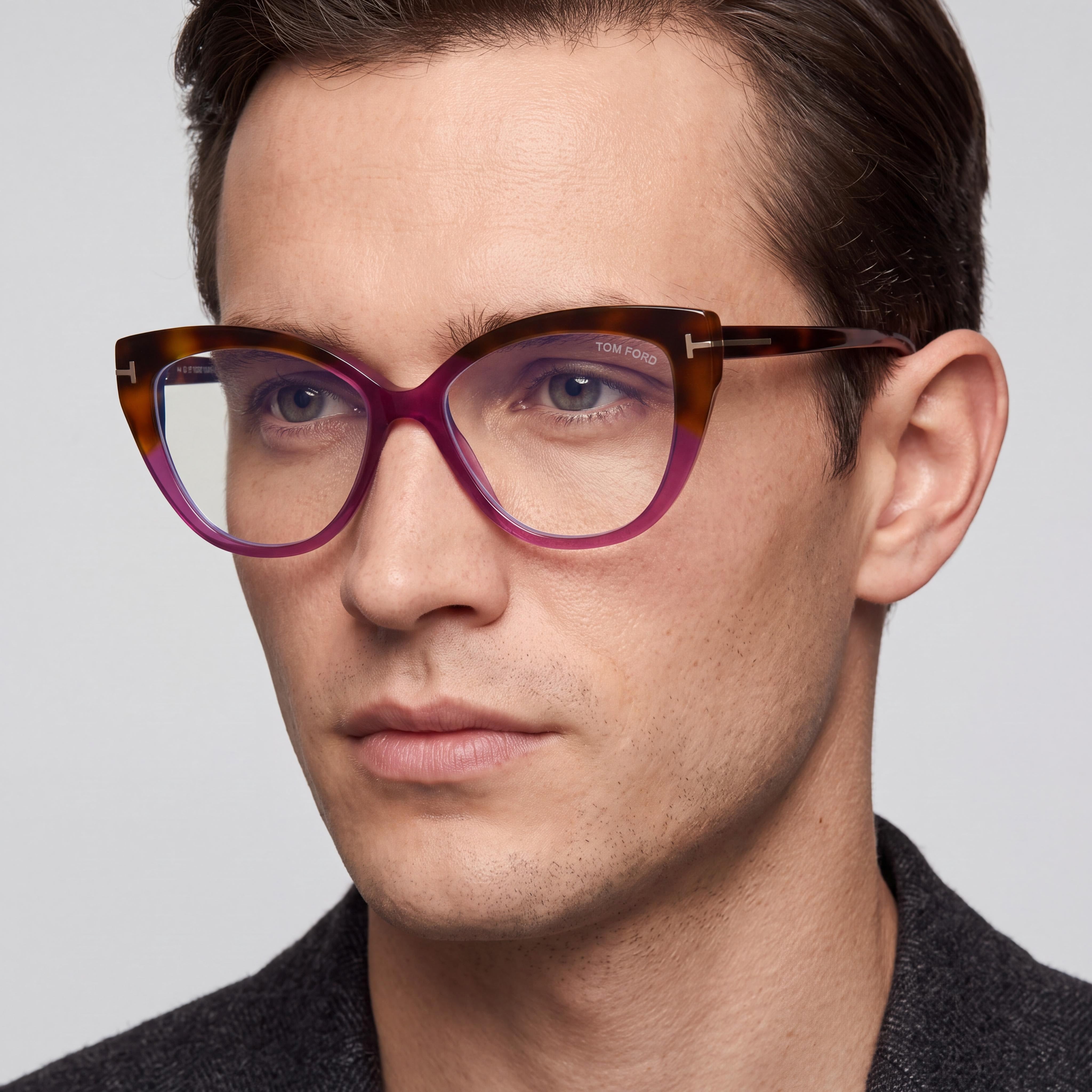Gafas de plástico Tom Ford Ft5673-b para hombre, color morado lechoso y Habana rubio, 54/15/140, Photo 4