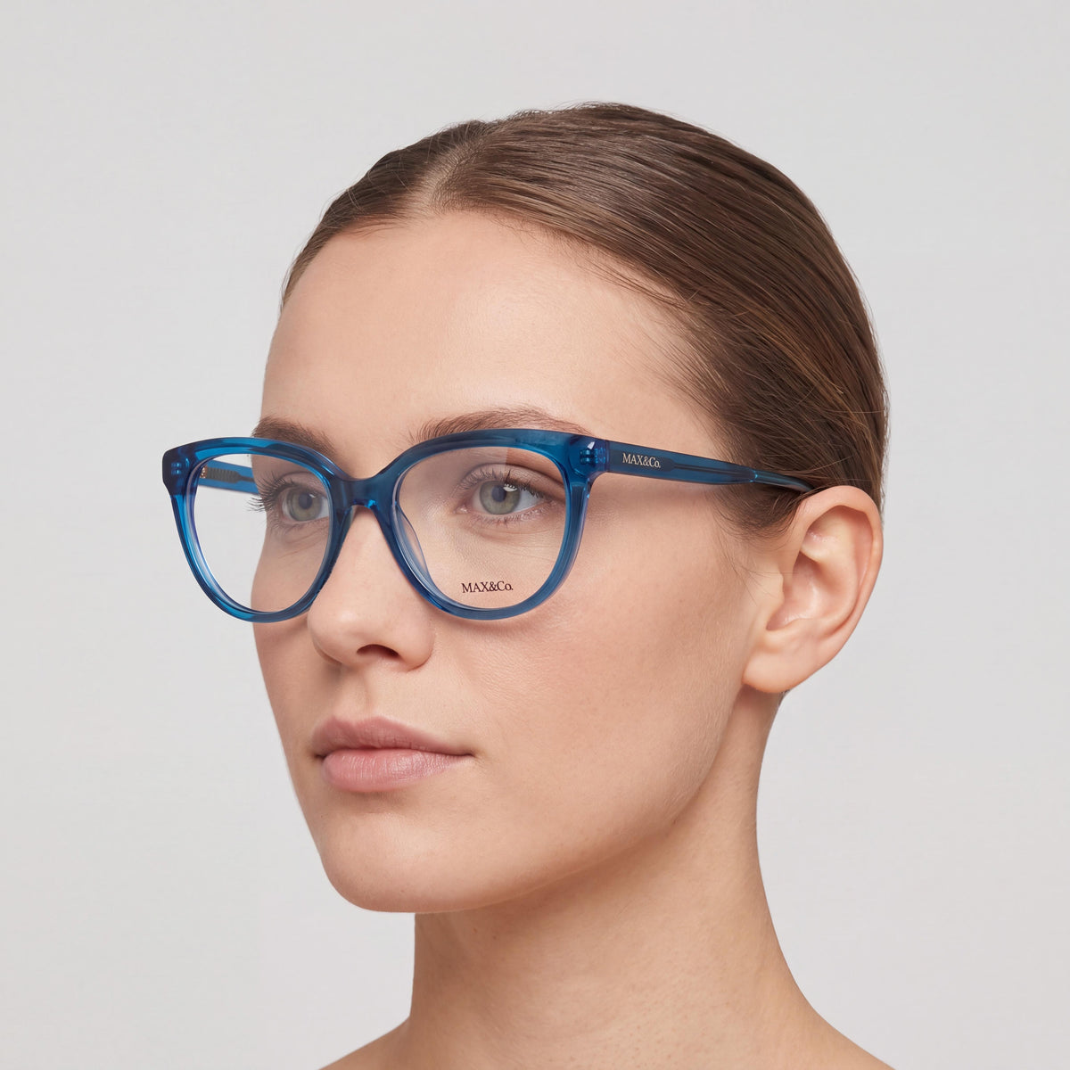 Max&Co. Casual Women's Blue Acetate Frame Transparent Lens Eyewear 53mm Lens Width, 16mm Bridge, 140mm Temple Length, Photo 4