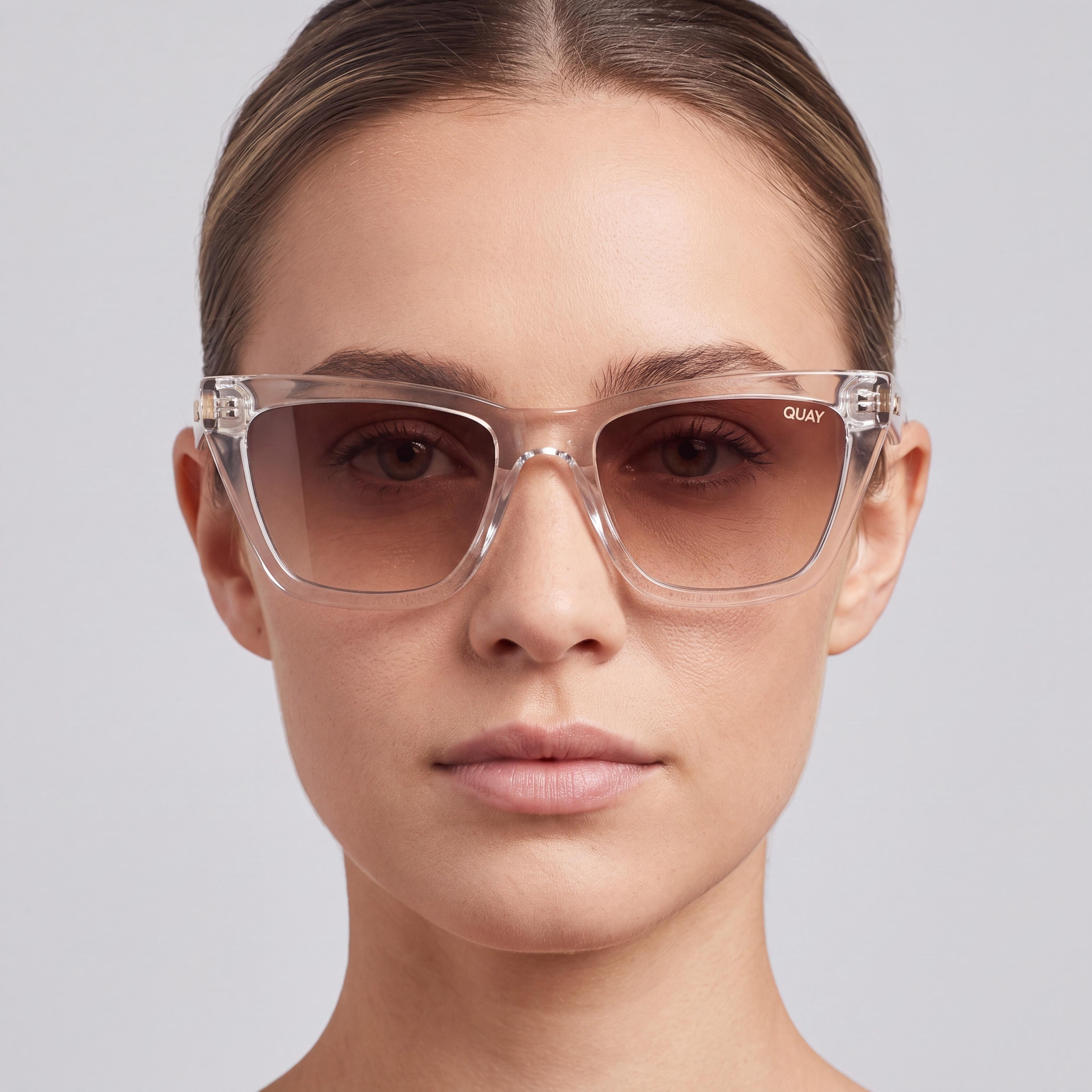 QUAY AUSTRALIA Call the Shots Women's Cat Eye Clear Frame Sepia Lenses UV Protection Sunglasses 145-19-150, Photo 5