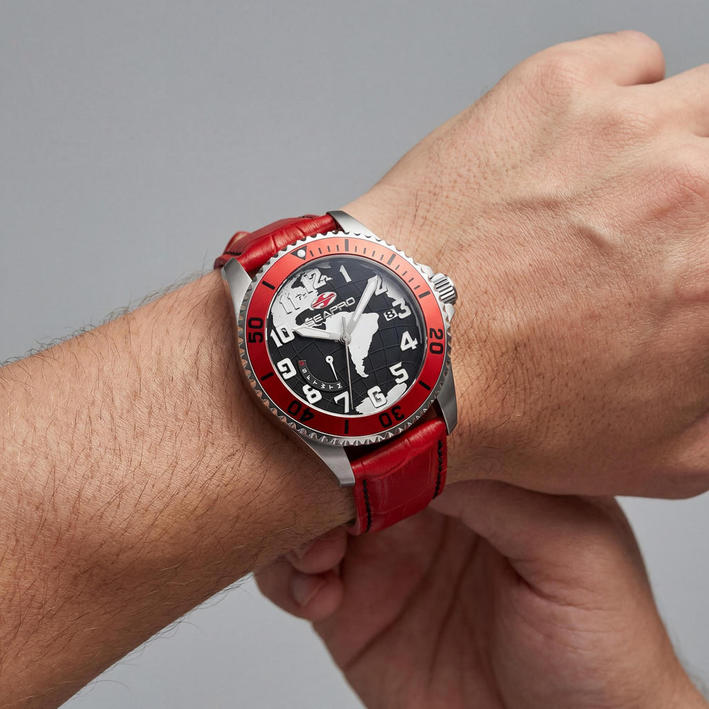 Reloj Seapro Modern de cuarzo resistente al agua para hombre, con correa de cuero y acero inoxidable negro.