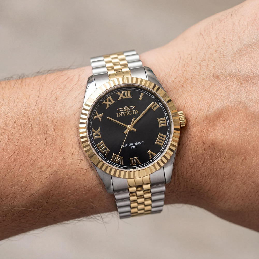 Reloj Invicta 47401 unisex con caja de acero inoxidable, esfera negra, pulsera de cuarzo, 43 mm, resistente al agua hasta 50 m.