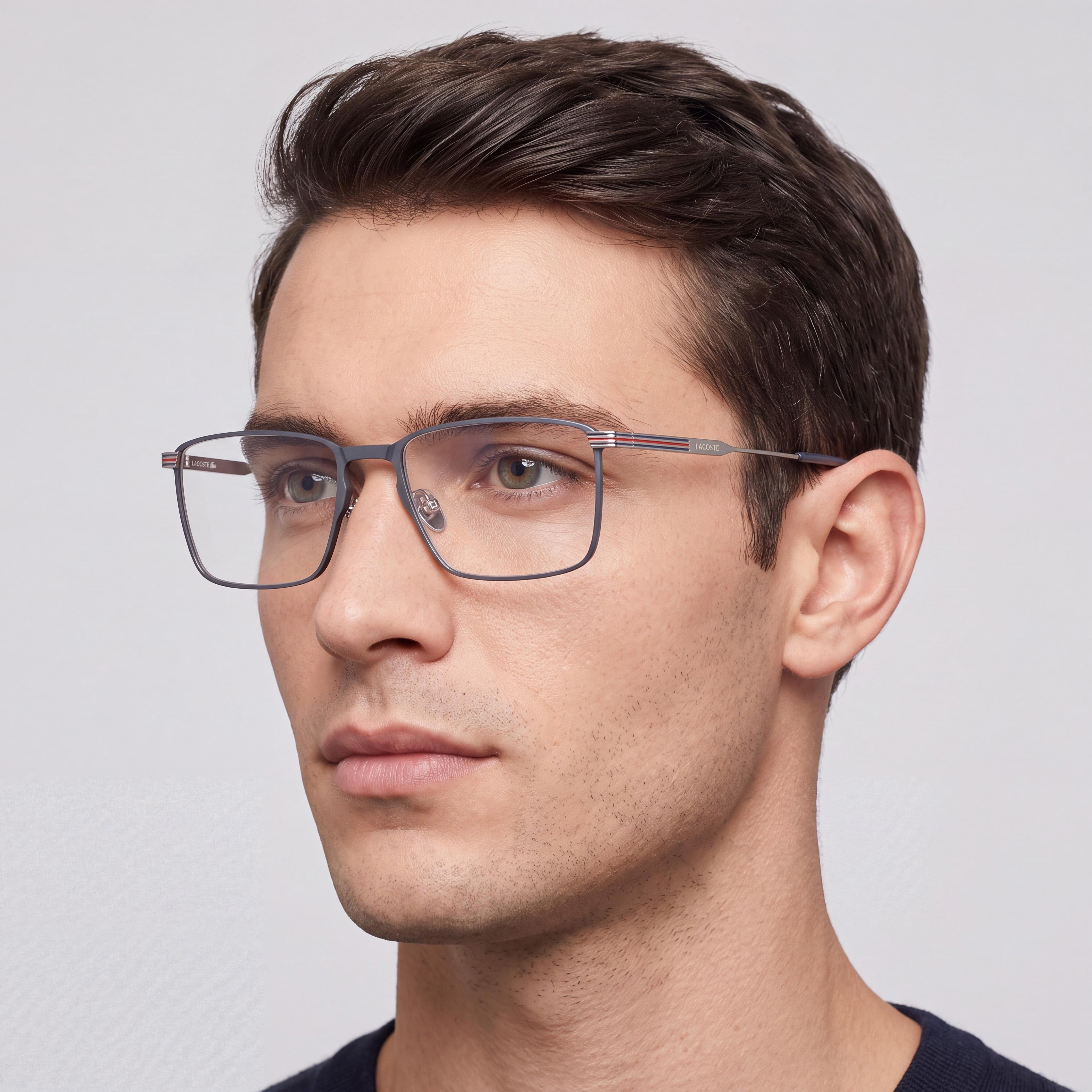 Montura de gafas Lacoste Casual para hombre, color azul semimate, con lentes de plástico transparente de 54 mm, Photo 5