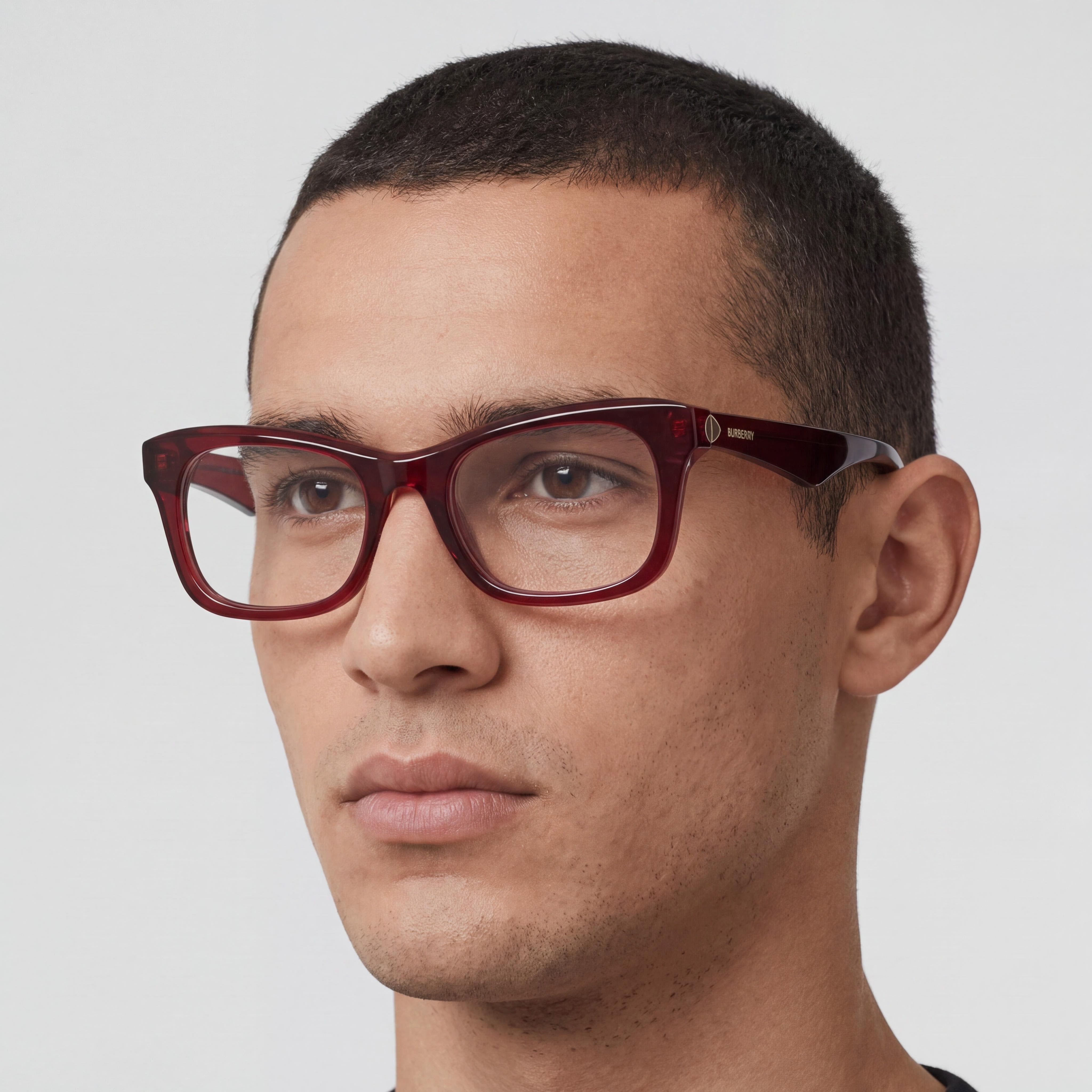 Gafas BURBERRY Unisex Clásicas Rojas con Montura Roja, con Lentes Transparentes de Demostración, Listas para Lentes Graduadas Personalizadas, Photo 4