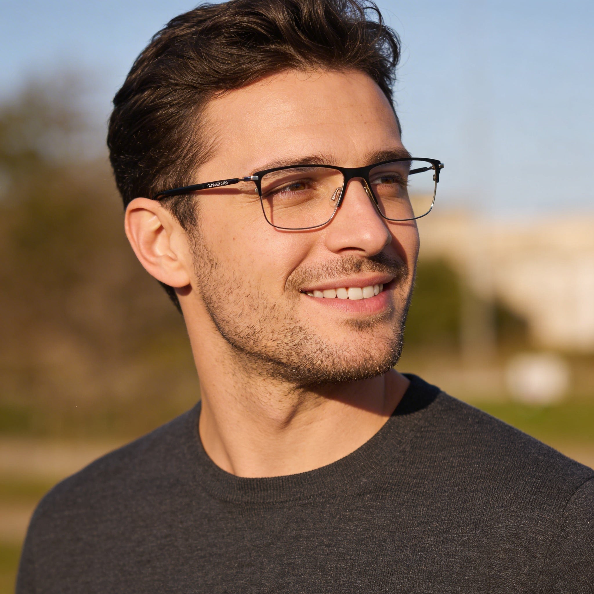 Montura de gafas metálica informal Calvin Klein para hombre con acabado negro satinado, 54 mm de ancho de lente, 16 mm de puente, Photo 4