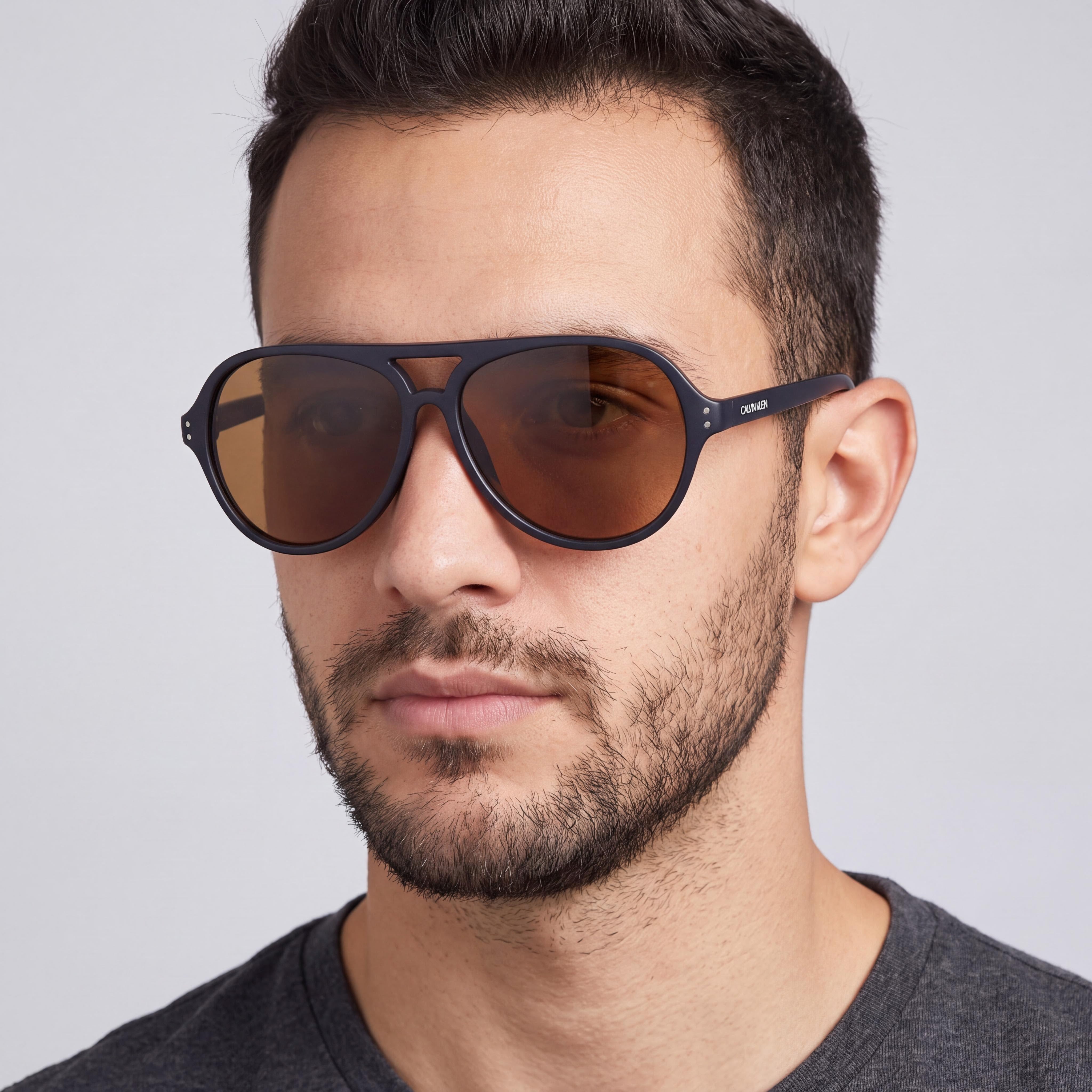 Calvin Klein Men's Ck19532s Plastic Aviator Sunglasses, Matte Navy Grey, 58mm, 100% UV Protection, Photo 5