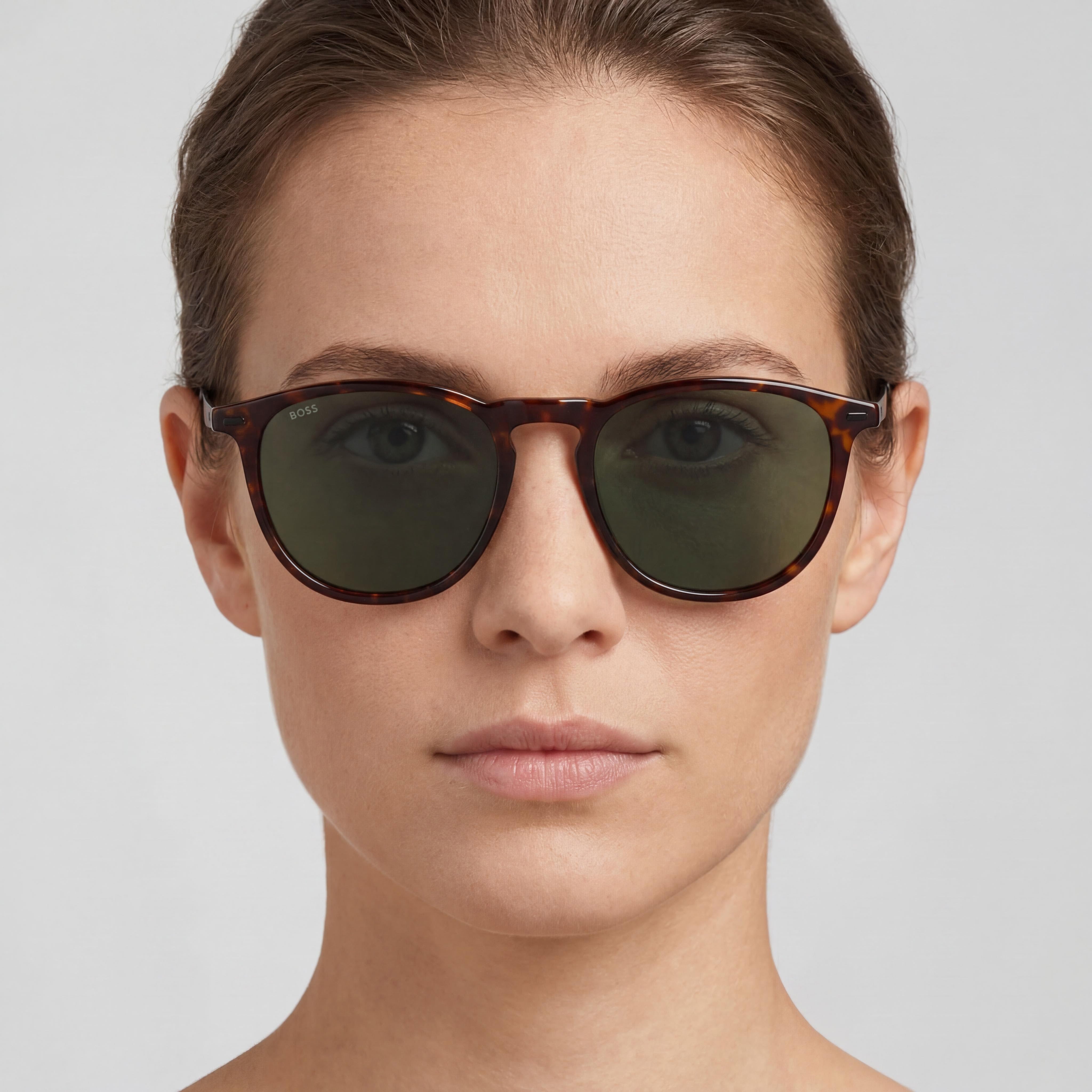Hugo Boss Boss 1639/S Rectangular Women's Lightweight Havana Matte Black Acetate Green Lens Sunglasses 52mm, Photo 4