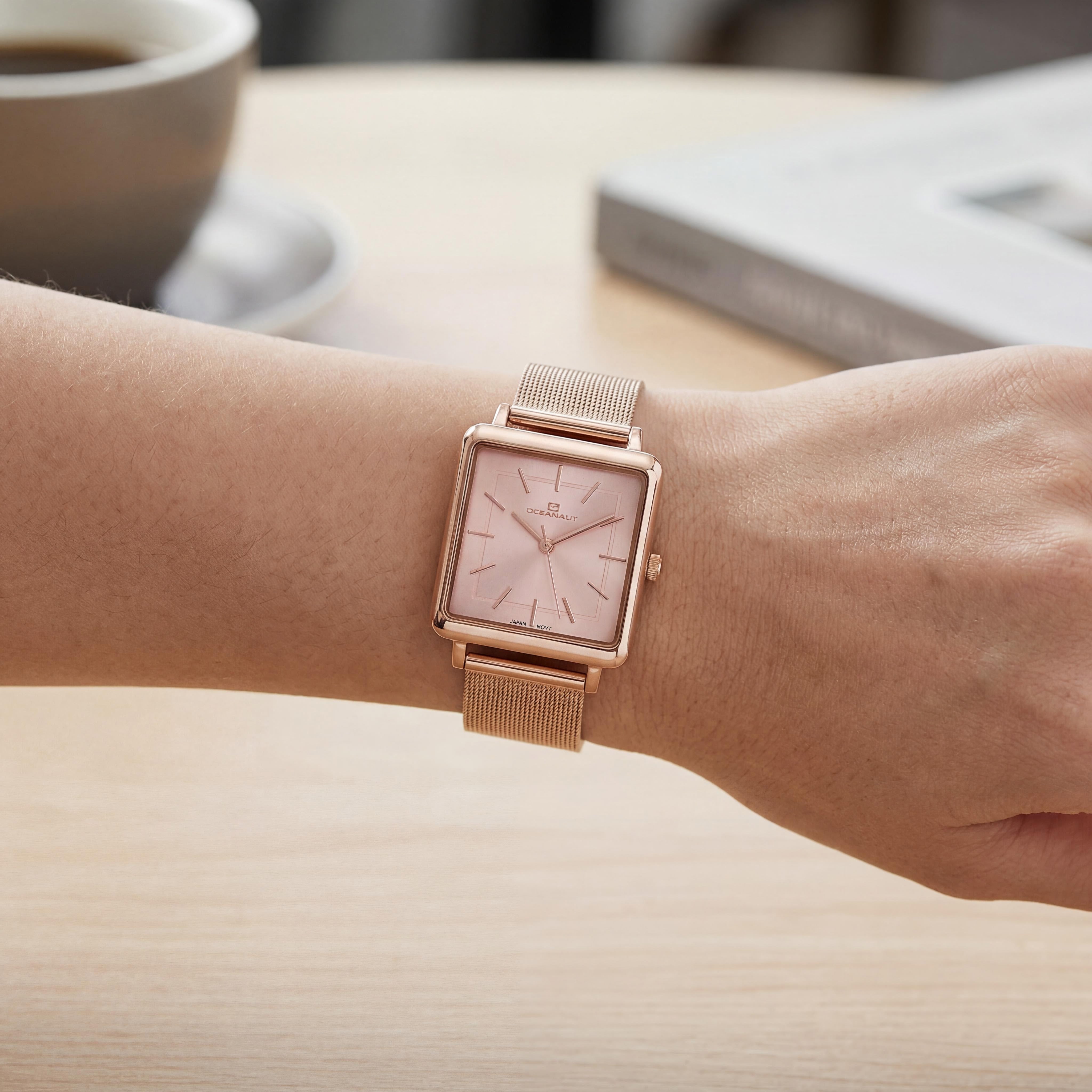 Reloj de cuarzo Oceanaut para mujer, acero inoxidable con esfera y pulsera de oro rosa, resistente al agua 30M, Photo 4