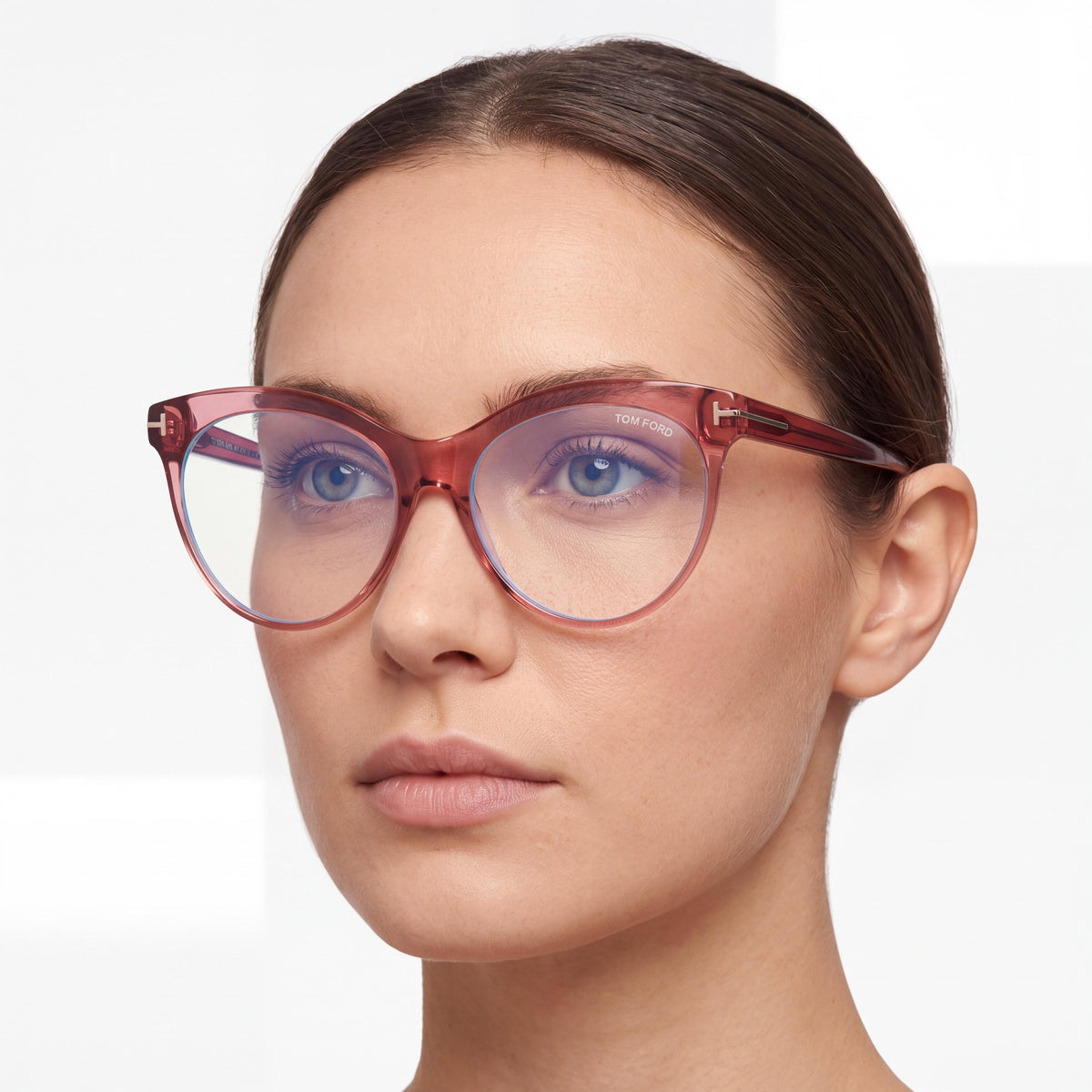 Tom Ford Modern Women's Shiny Transparent Rose Pantographed Plastic Blue-Light Block Eyeglasses 55mm, Photo 4
