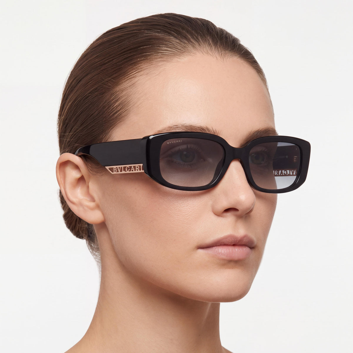 Bvlgari 501/T3 Women's Rectangle Acetate Frame Sunglasses Black Gray Gradient Grey Gradient Lenses UV Protection 53mm, Photo 4