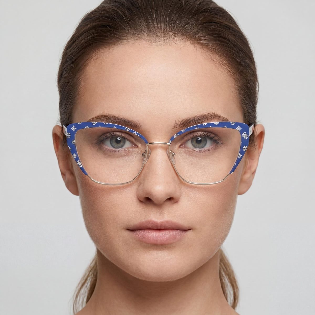 GUESS GU50122 Women's Metal Frame Eyewear, Matte Blue with Multicoloured Composite Lenses, Size 2-16-145mm, Photo 3