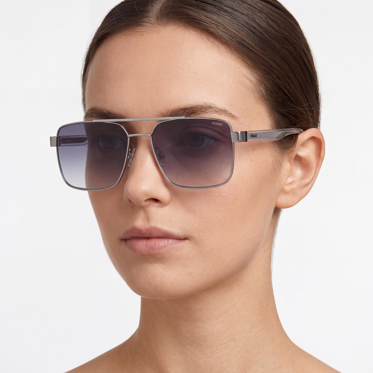 HUGO Women's Hg 1313/S Rectangular Matte Ruthenium Dark Grey Shaded Cellulose Frame Sunglasses 56mm, Photo 4