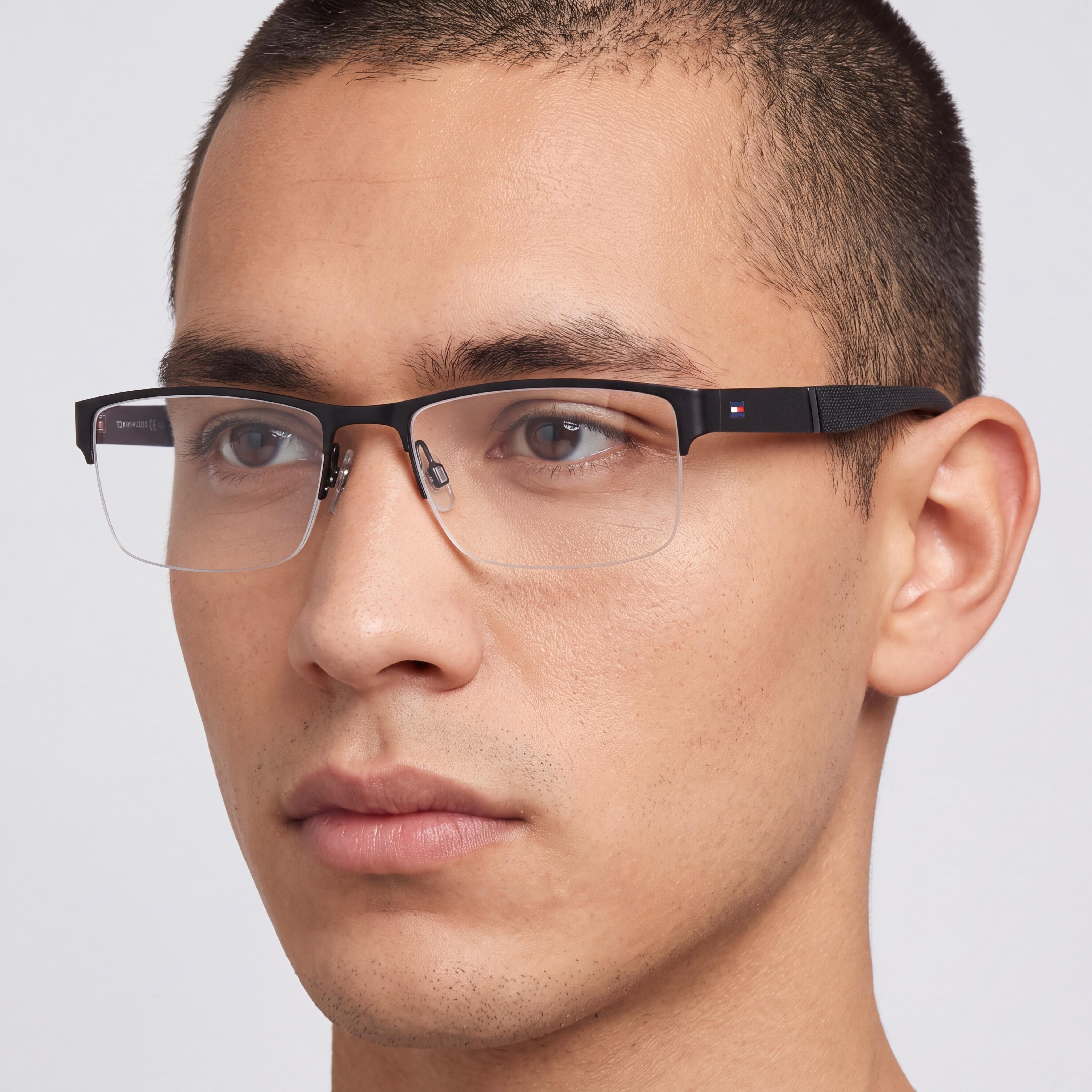 Tommy Hilfiger TH 1524 Rectangular Unisex Matte Black Plastic Frame Eyeglasses 55mm Lens, 18mm Bridge, Photo 4
