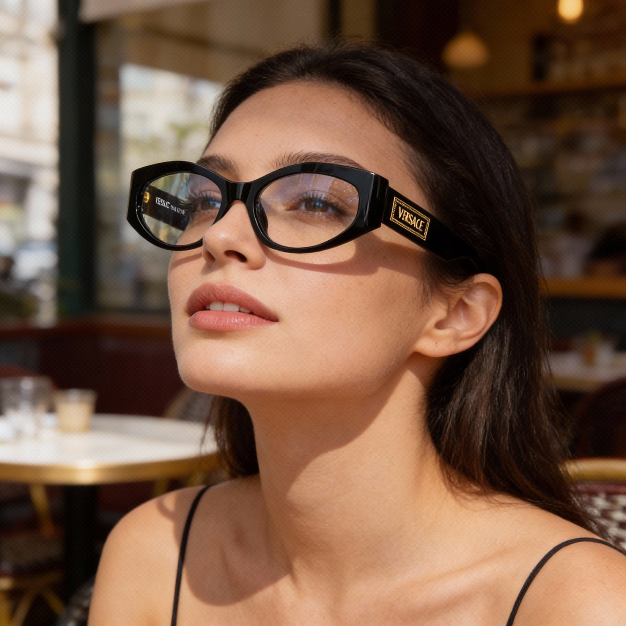 Versace Ve 3369 Women's Black Acetate Frame with Clear Polycarbonate Lenses, 53mm Lens Width, Photo 4