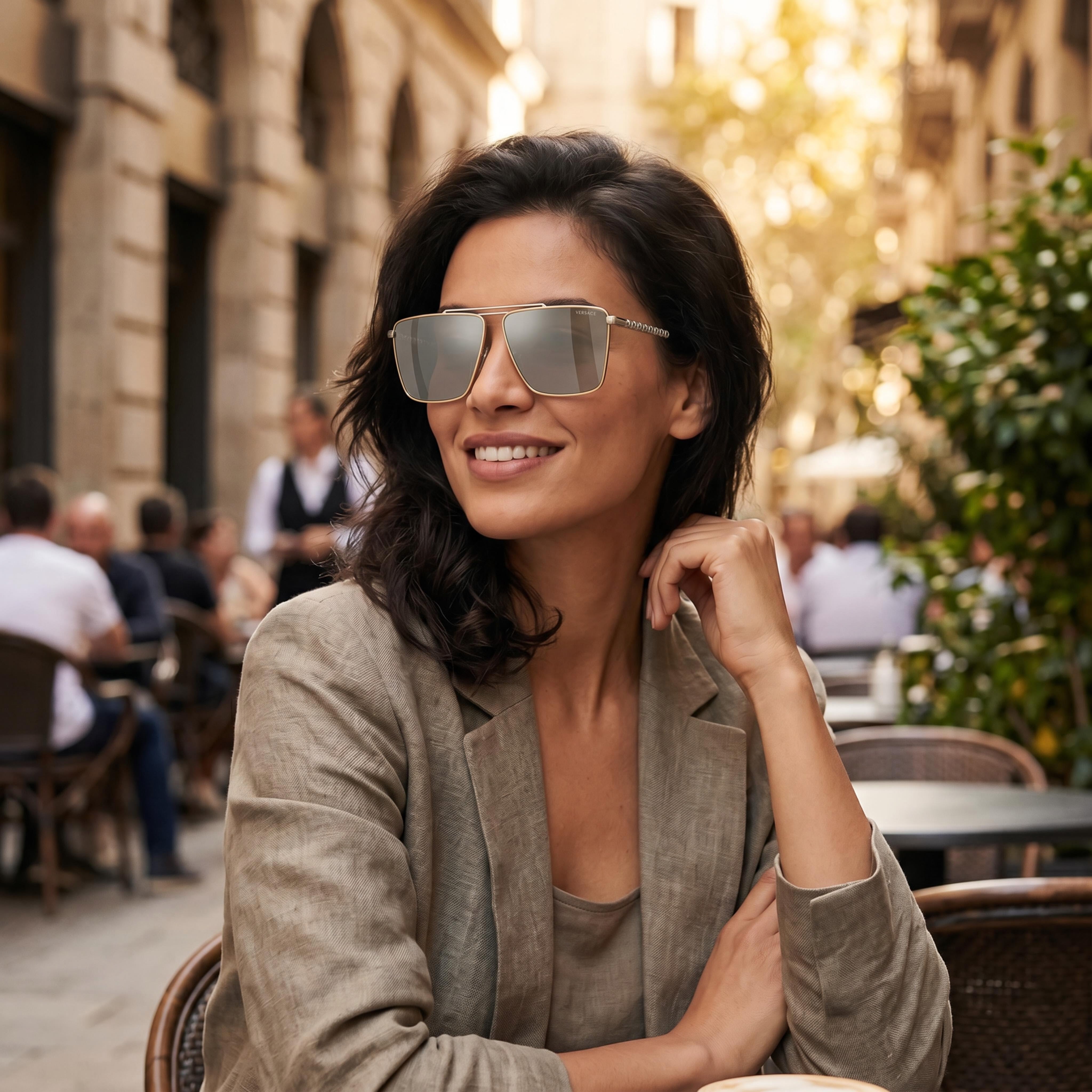 Gafas de sol unisex contemporáneas Versace de metal multicolor con espejo plateado y protección UV de 64 mm, Photo 5