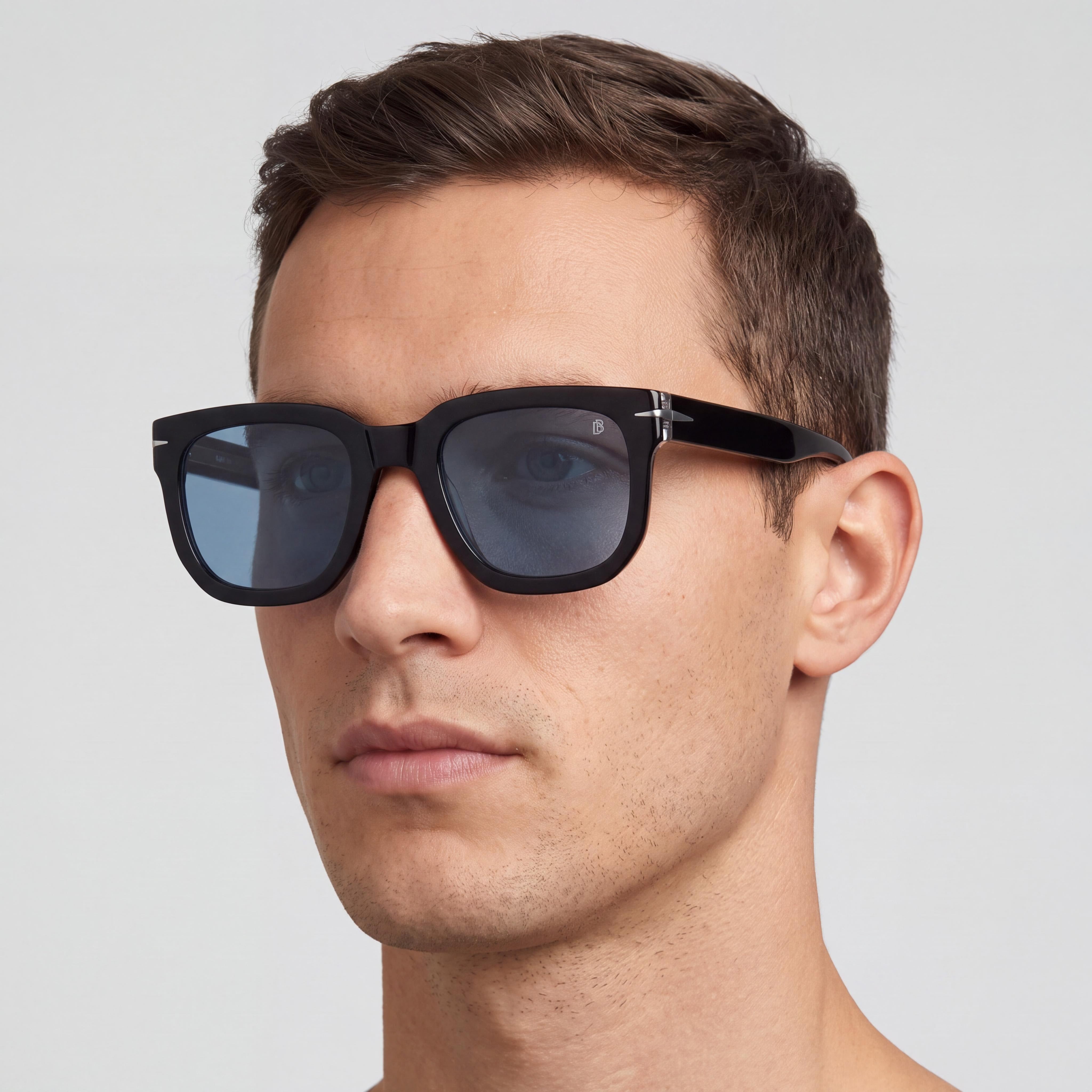 David Beckham DB 7118/S Men's Acetate Black Crystal Frame Blue Lens Casual Sunglasses 52mm, Photo 4