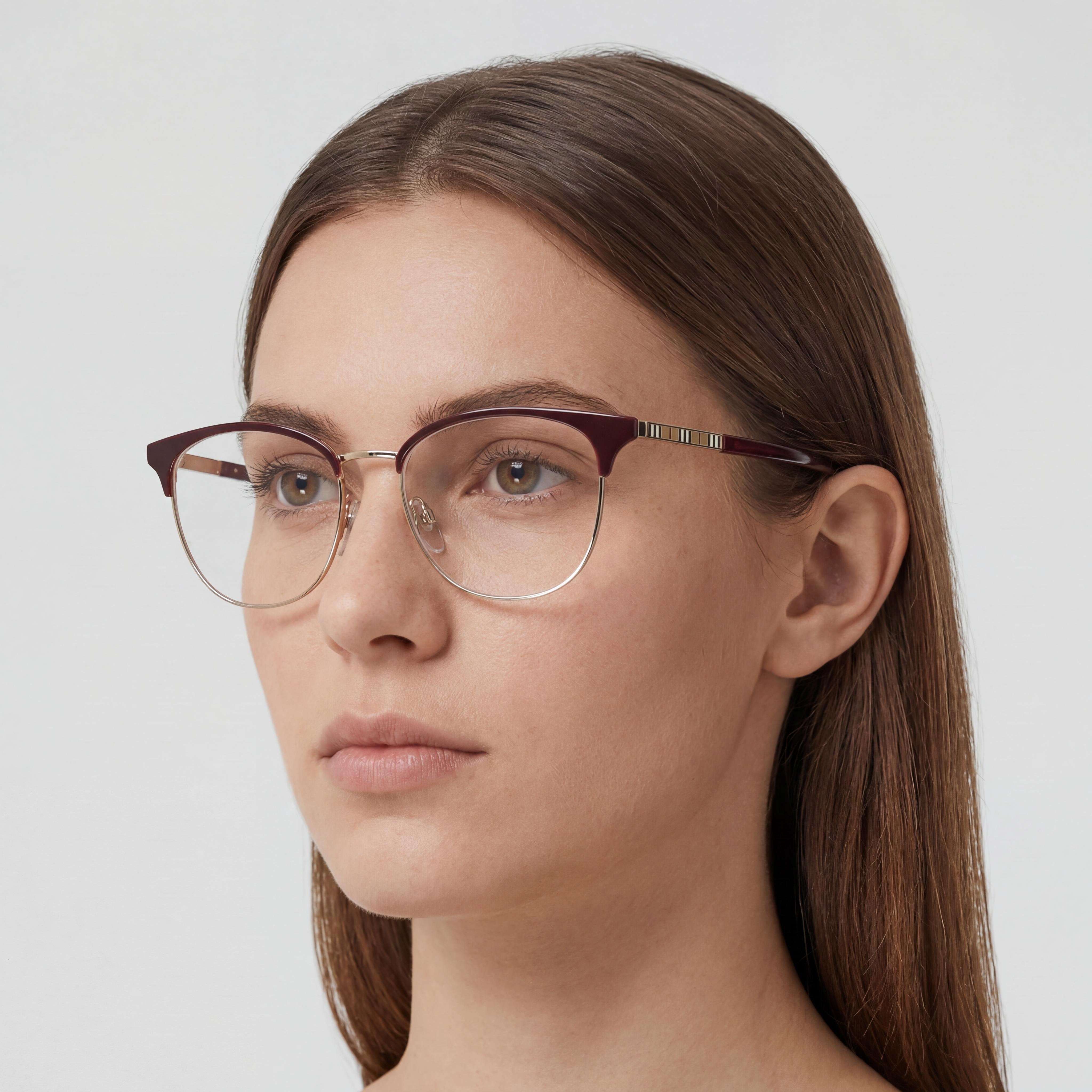 BURBERRY Be 1355 Gafas Ópticas Metálicas Unisex Marco Oro Claro Burdeos, 52mm Ancho de Lente, Photo 4