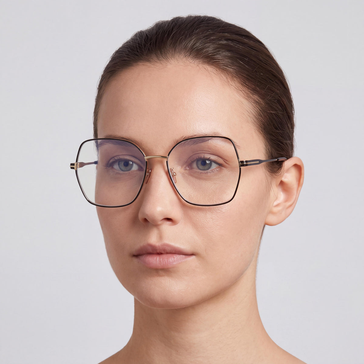 Tom Ford Ft5876-b Women's Shiny Pale Gold and Black Enamel Blue Light Filter Metal Square Eyeglasses 56-16-140, Photo 3