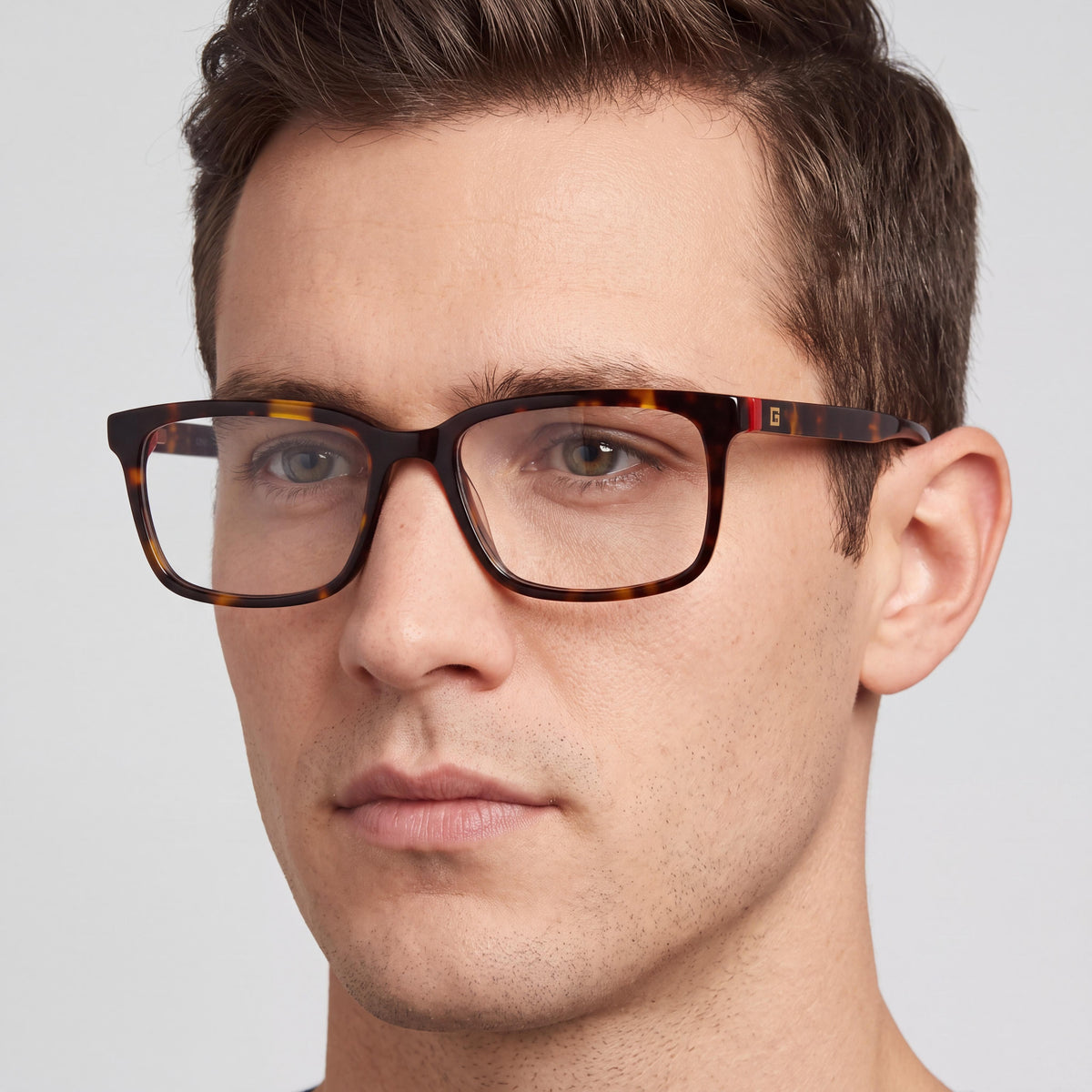 GUESS 50068 Men's Dark Havana Plastic Frame Eyeglasses 52mm with Clear Demo Lenses - Prescription Ready, Photo 3