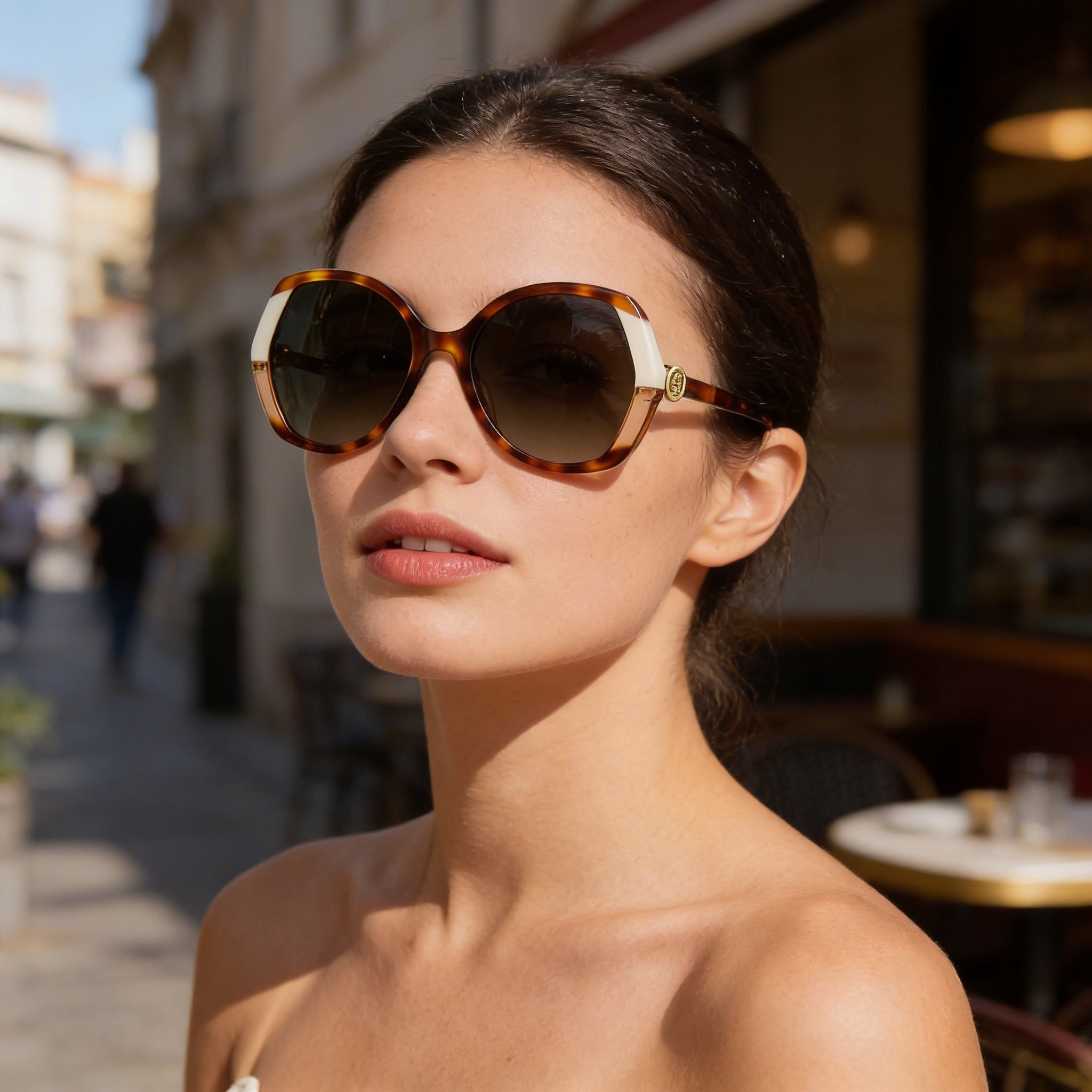 Gafas de sol Carolina Herrera Ch 0051/S para mujer, de acetato color marfil habano, mariposa, marrón degradado, protección UV, 58-20-145, Photo 5