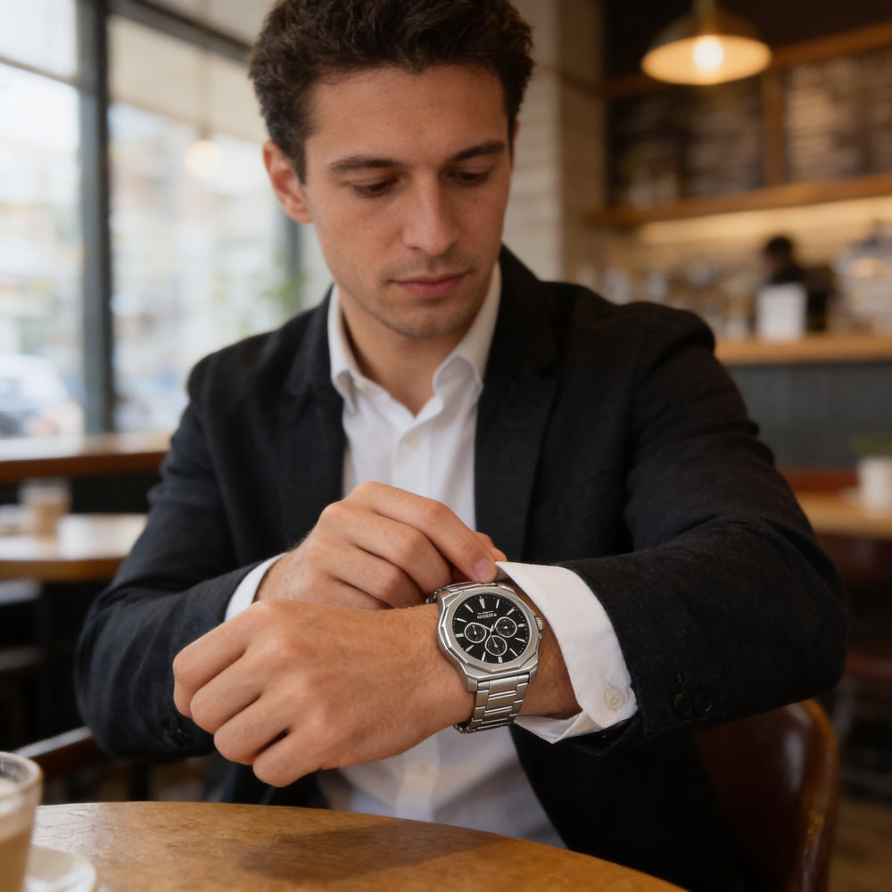 Reloj Invicta 46842 Fashion para hombre, de cuarzo, de 42 mm, de acero inoxidable plateado con esfera negra y resistente a arañazos.