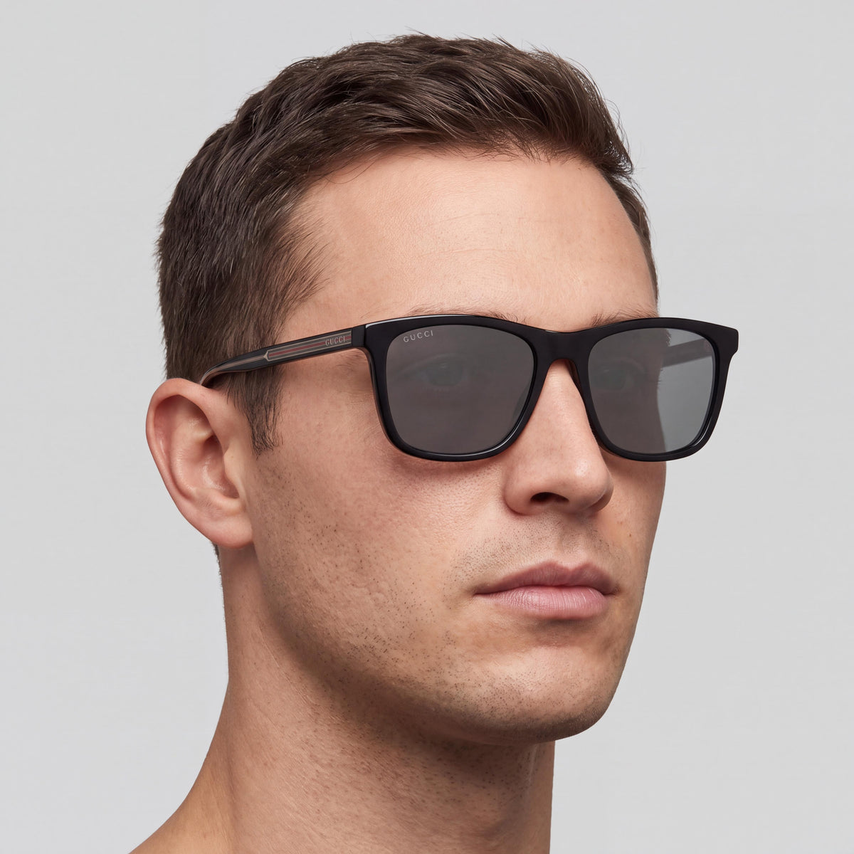Gucci Classic Men's Black Plastic Square Grey Polycarbonate Non-Polarized UV Protection Sunglasses 57mm, Photo 4