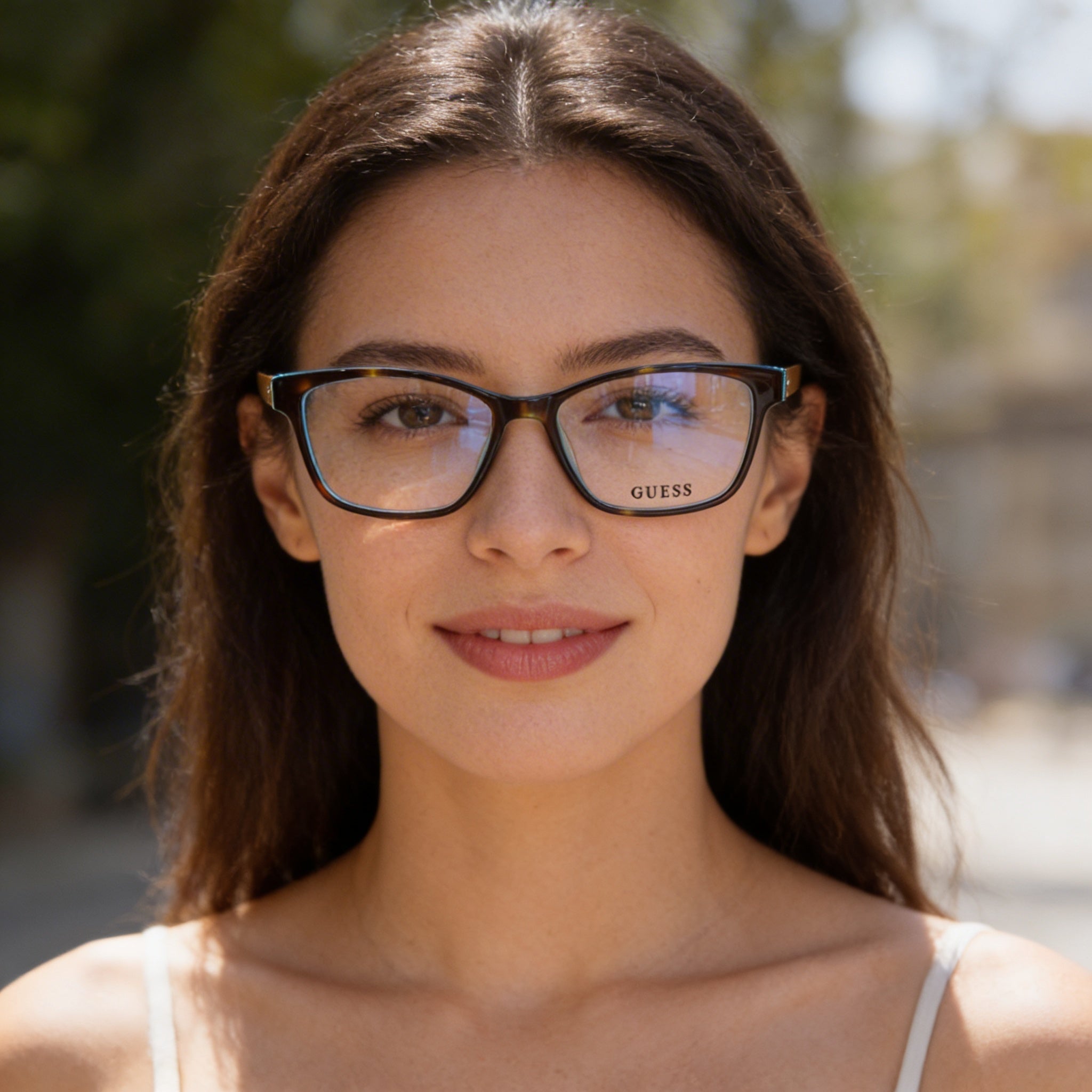 Guess Gu2538 Women's Plastic Frame Eyewear with Clear Lenses, Havana Monocolor and Shiny Pink Gold, 53mm, Photo 3