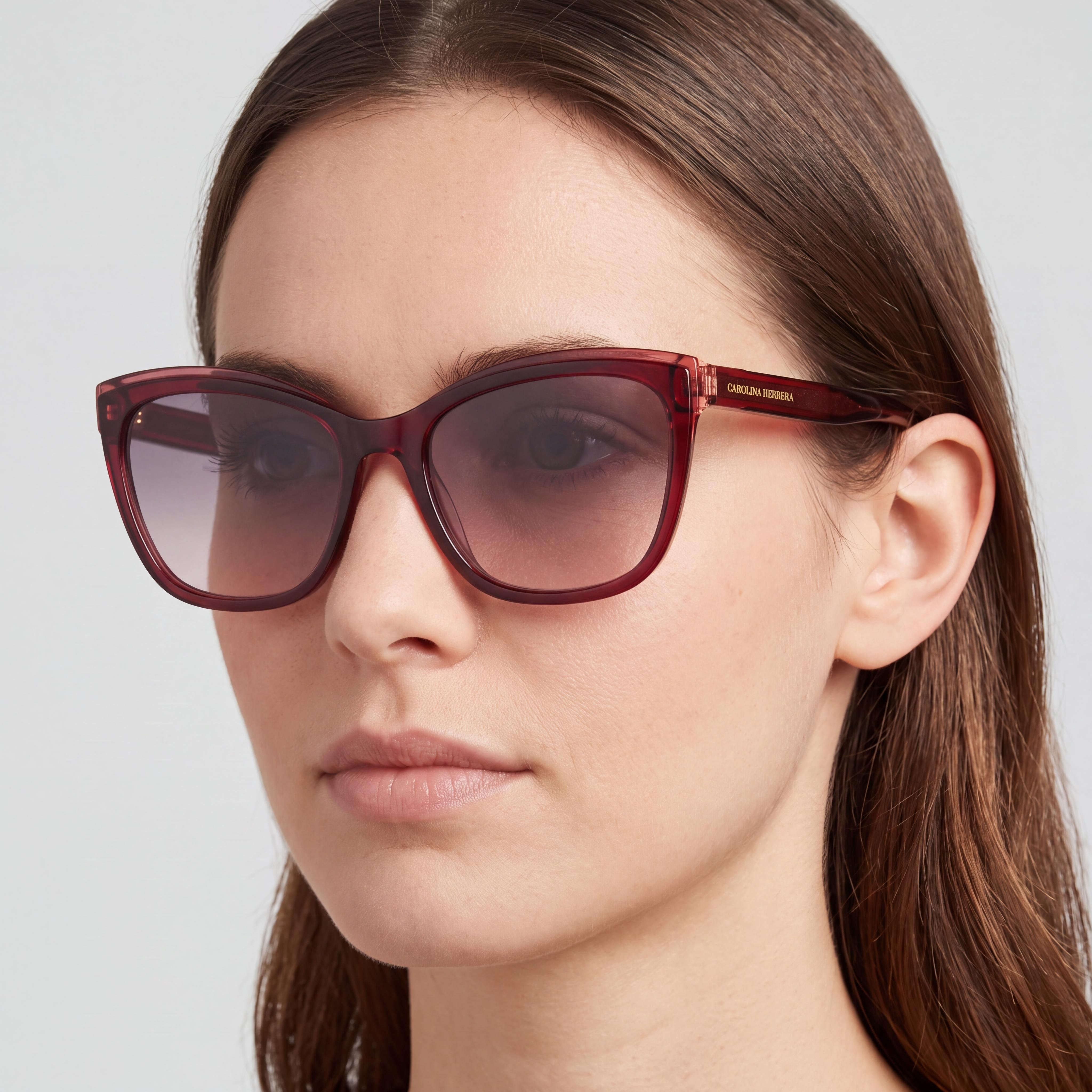 Carolina Herrera Essential Women's UV Protection Sunglasses, Burgundy Red Plastic, Brown Pink Shaded 55, Photo 4