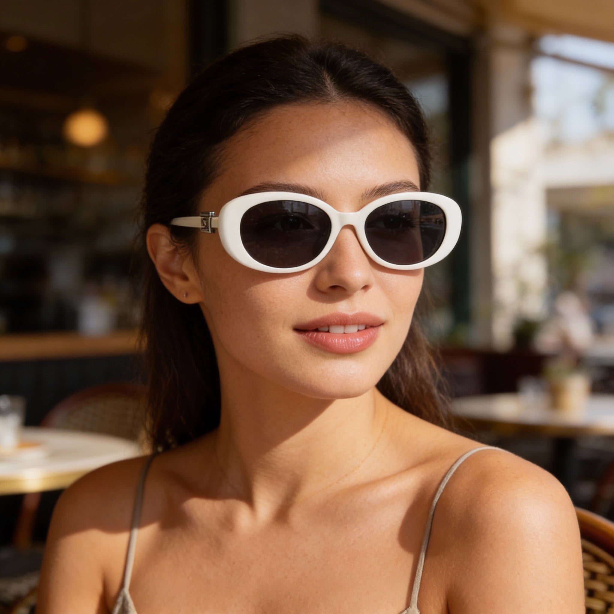 Gucci Women's Round/Oval Injection Frame Sunglasses, White Grey, 100% UV Protection, 55mm Lens Width, Photo 5