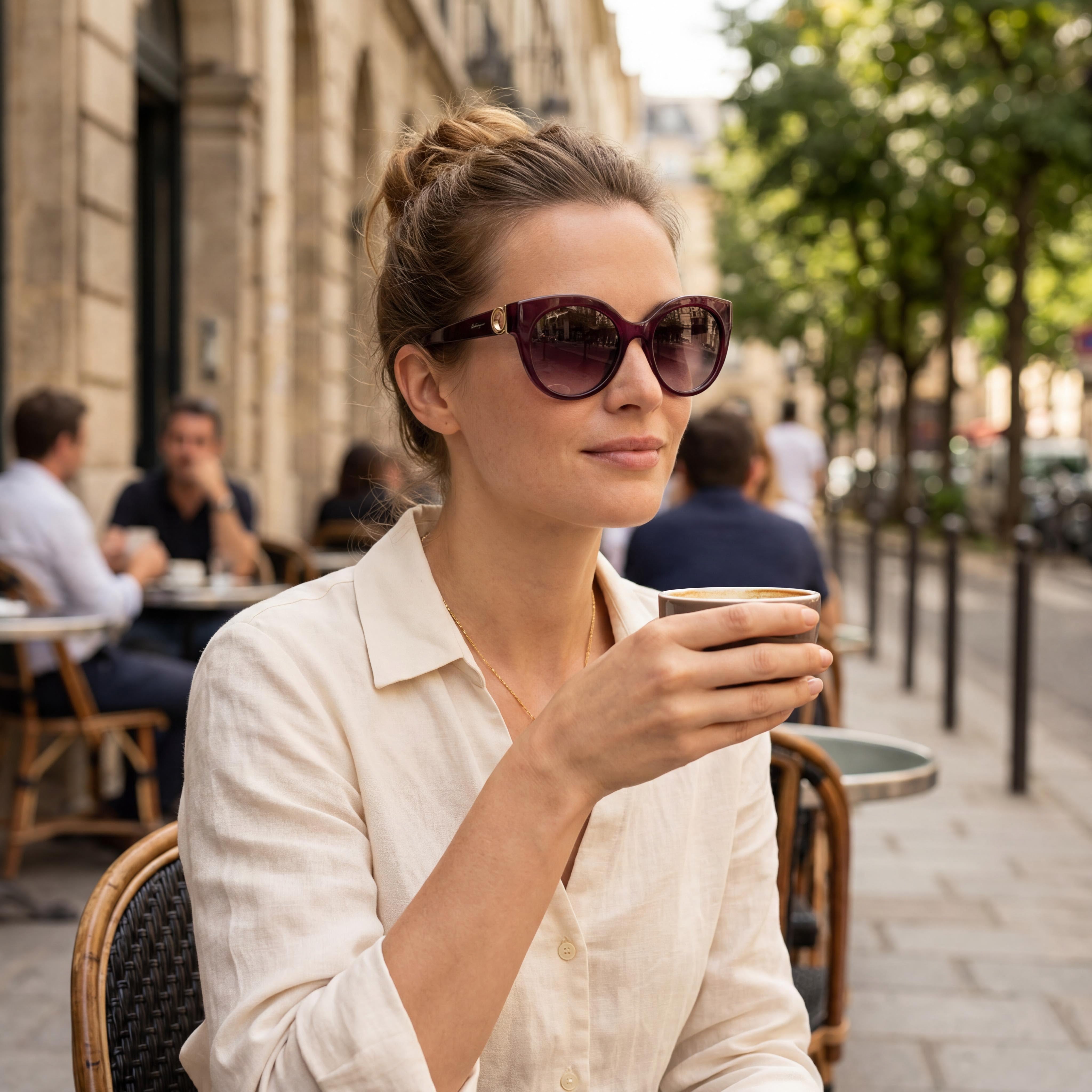 Salvatore Ferragamo Gafas de sol de mujer tipo ojo de gato Cristal púrpura Armazón de plástico Morado degradado No polarizadas Protección UV 53 mm, Photo 4