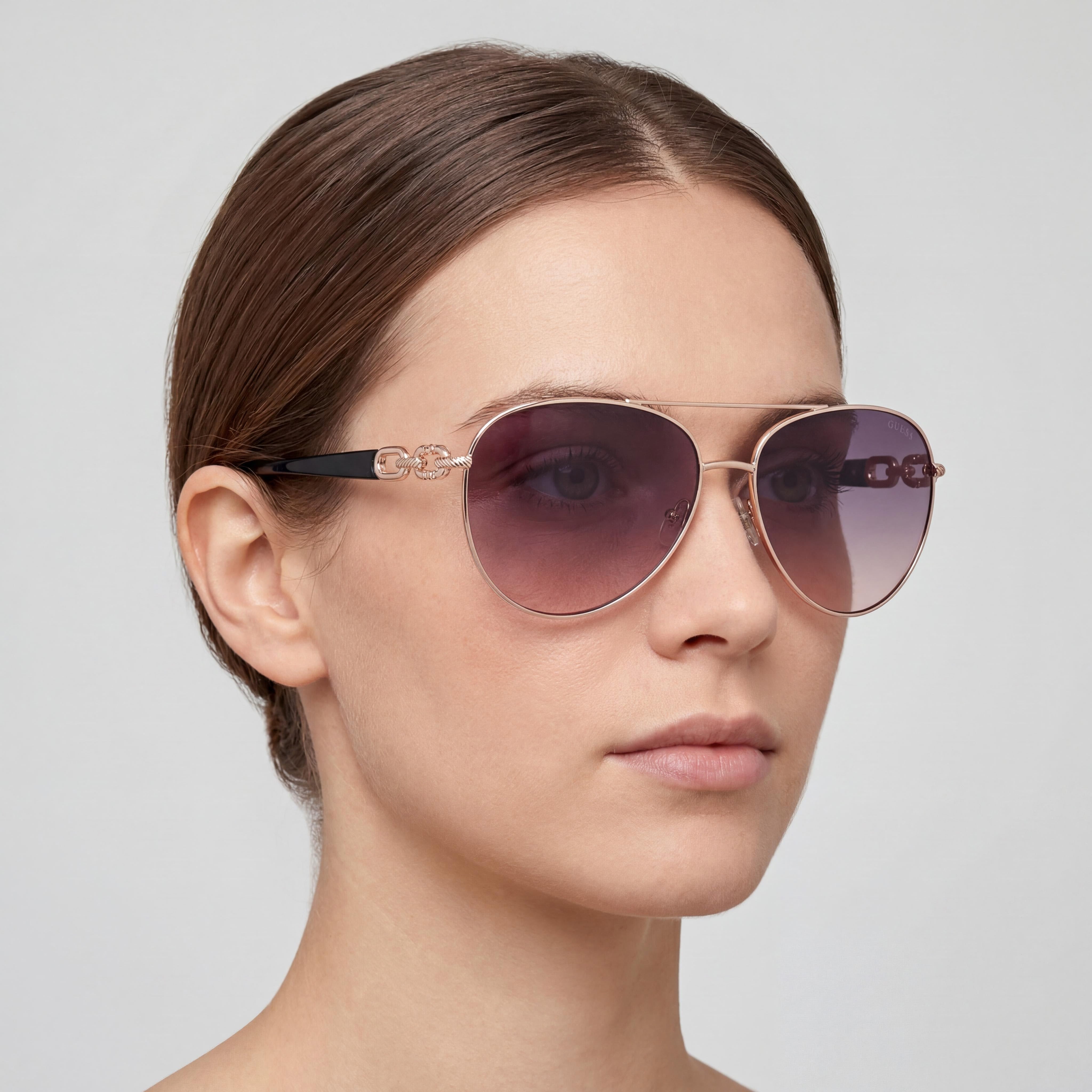 Gafas de sol Guess Aviator de metal para mujer, montura oro rosa, degradado, ahumado, protección UV, 61 mm, Photo 5