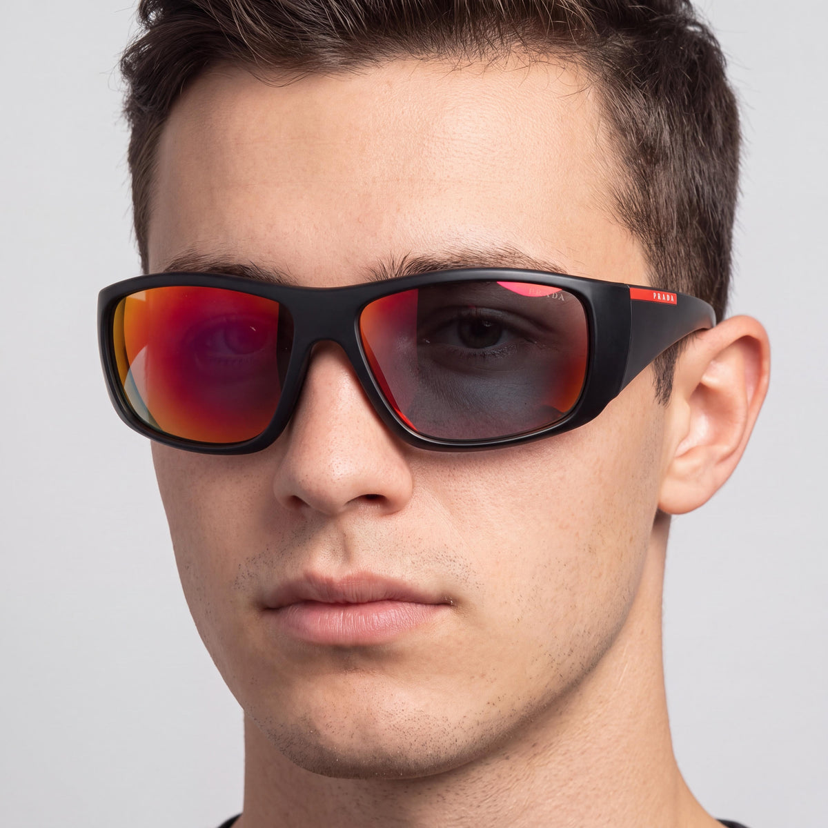 Gafas de sol Prada Ps04vs 1bo9q1 66 unisex con montura de plástico negro brillante denim, lentes gris oscuro con espejo azul, no polarizadas y con protección UV, 66 mm, Photo 3