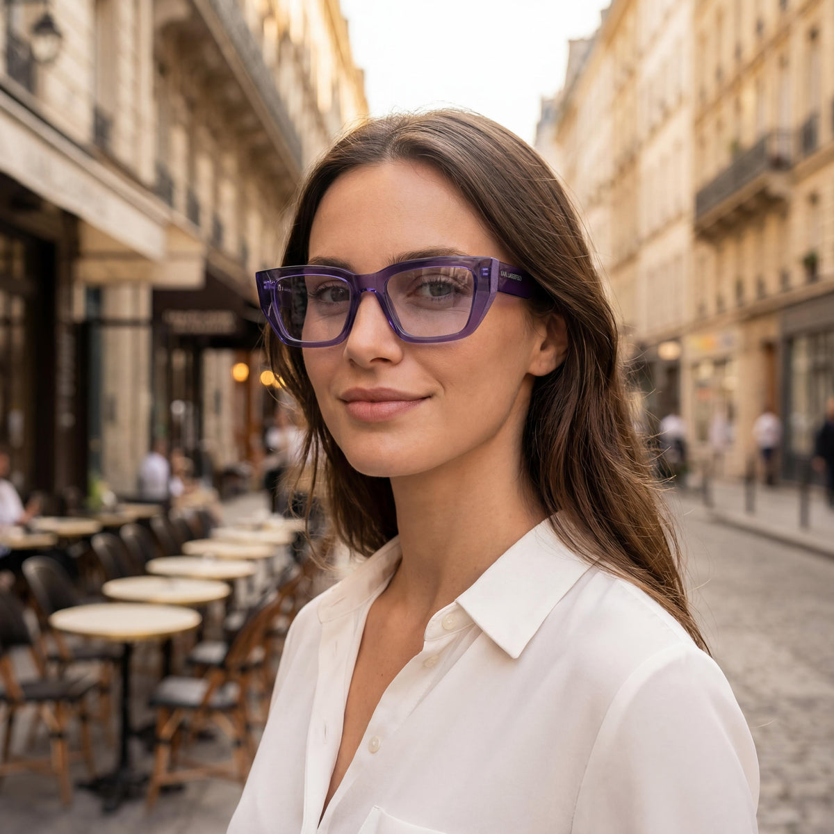Gafas de sol KARL LAGERFELD modernas para mujer con montura de plástico inyectado violeta, lentes de policarbonato violeta y protección UV 52-19-52, Photo 5