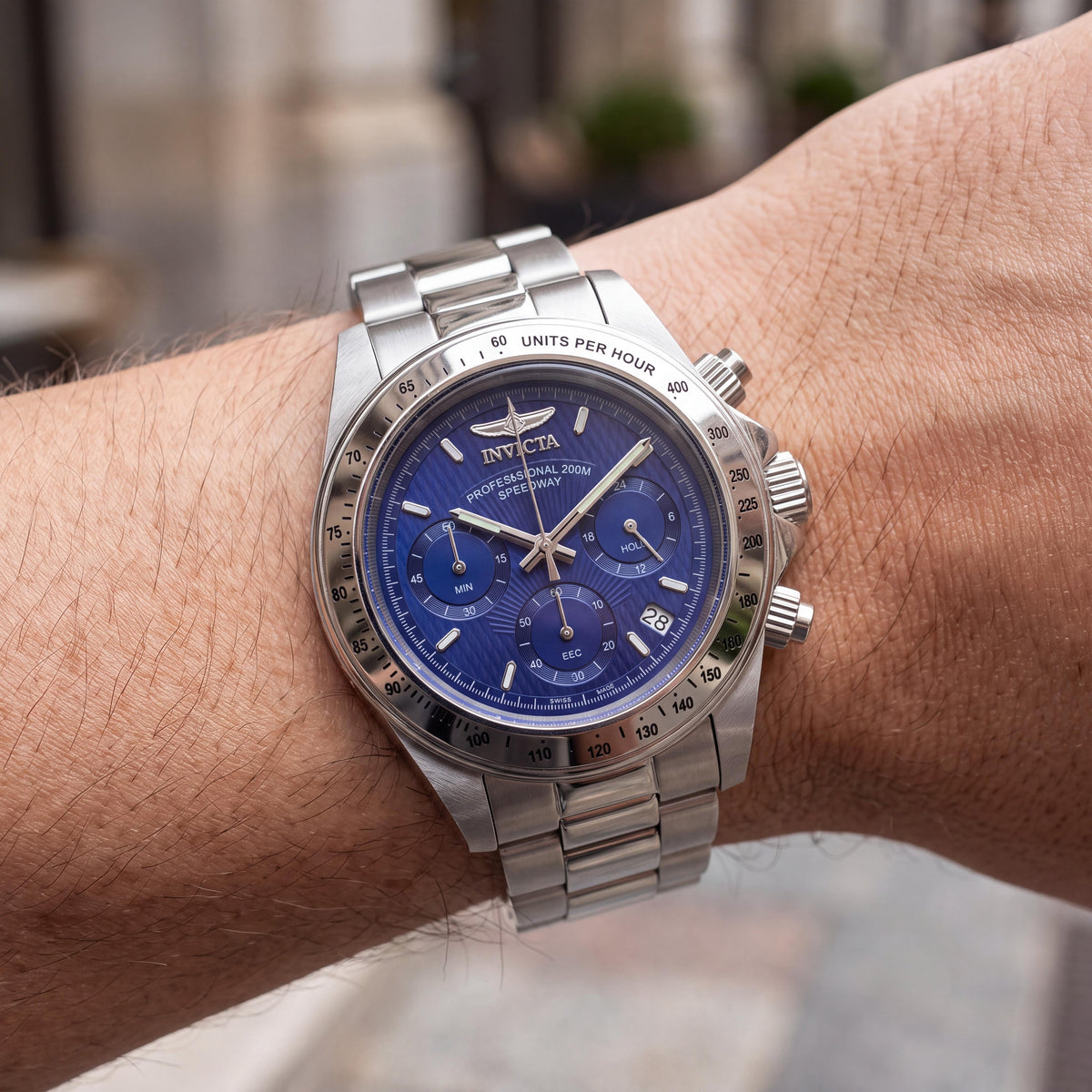 Invicta Speedway 9329 Men's 39mm Stainless Steel Blue Dial Quartz Chronograph 200M Water Resistant Watch, Photo 4