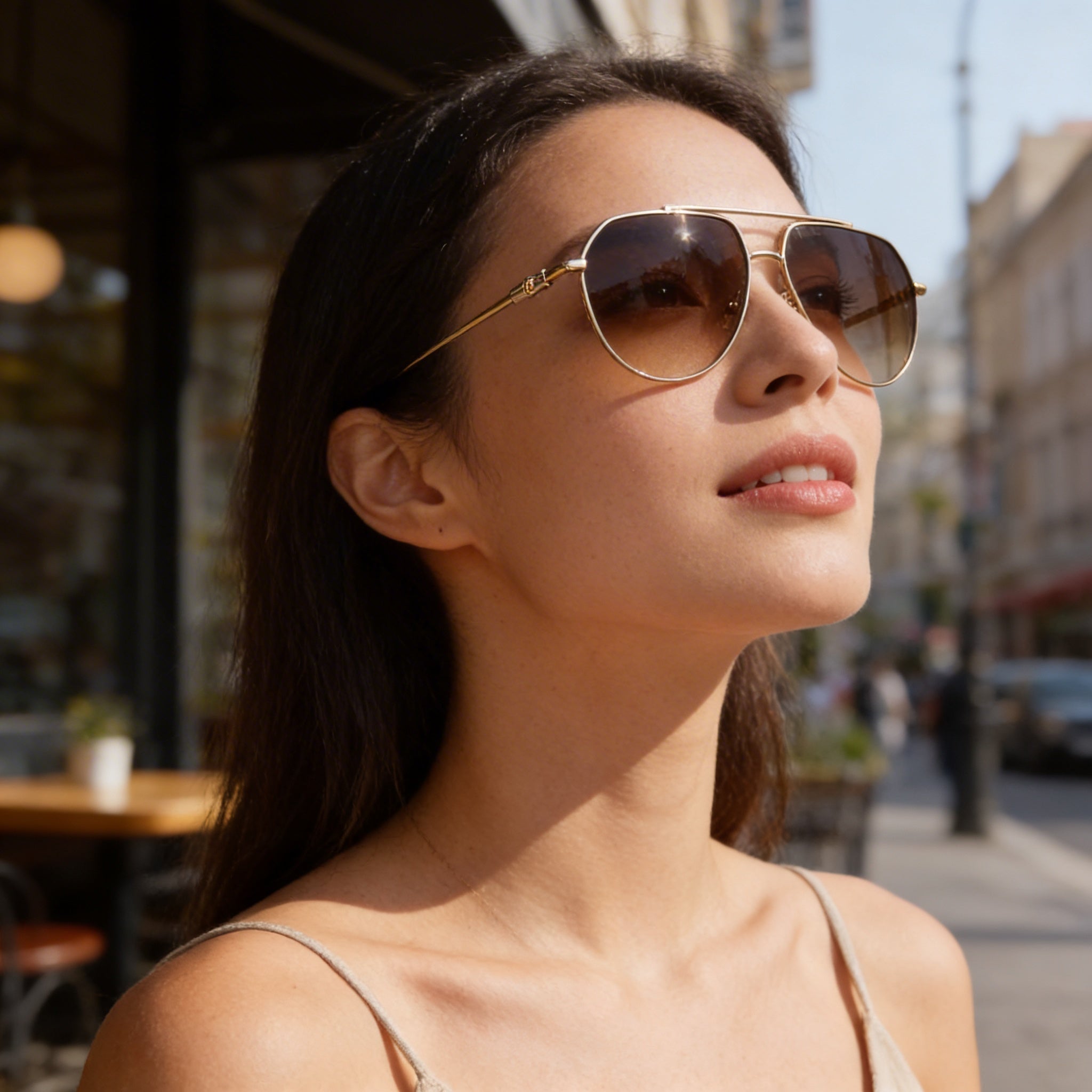 Longchamp Modern Women's Metal Frame Gold Gradient Brown UV Protection Sunglasses 57mm, Photo 4