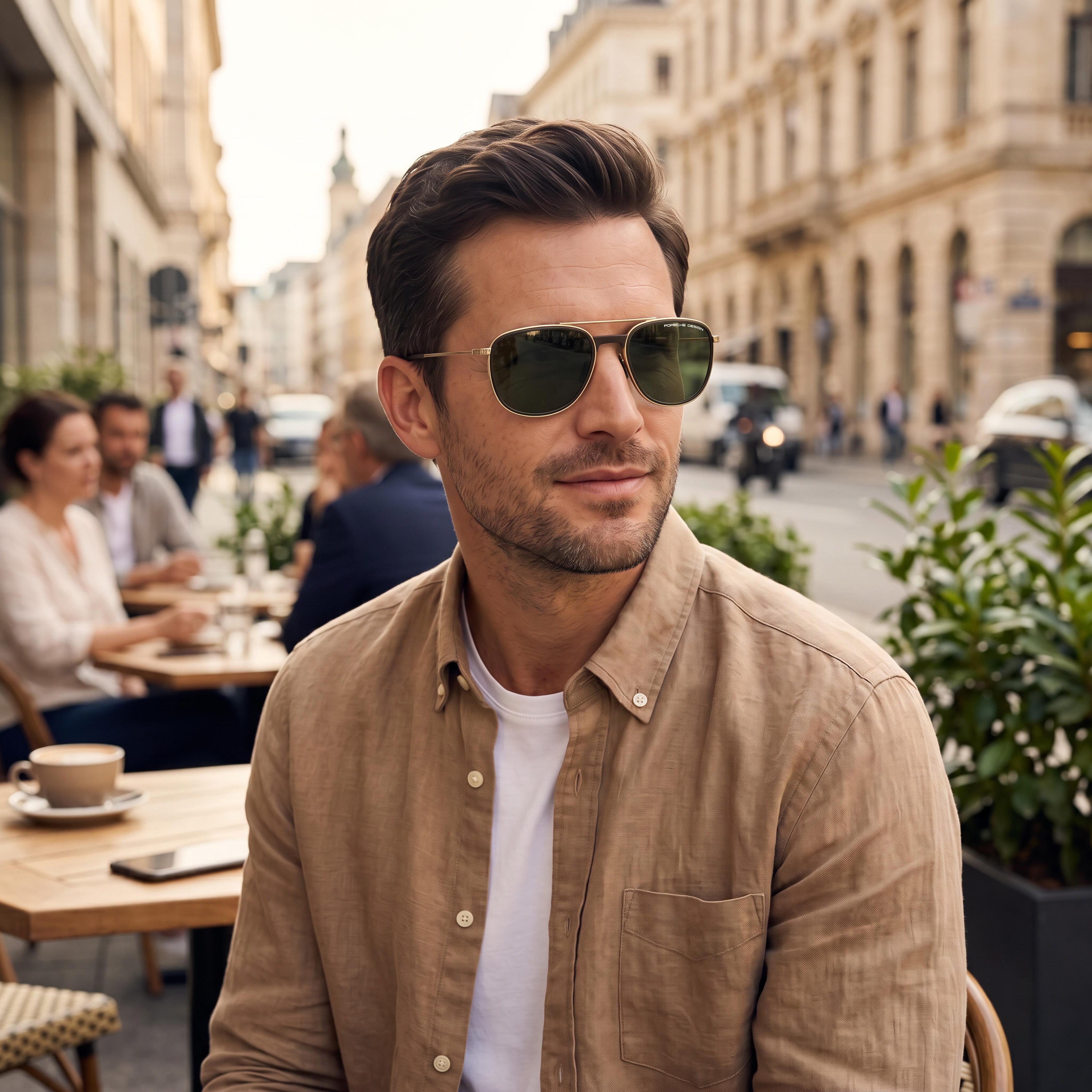 Gafas de sol Porsche Design Modern para hombre, armazón inyectado dorado, lentes gris verde sin polarizar con protección UV de 57 mm, Photo 5