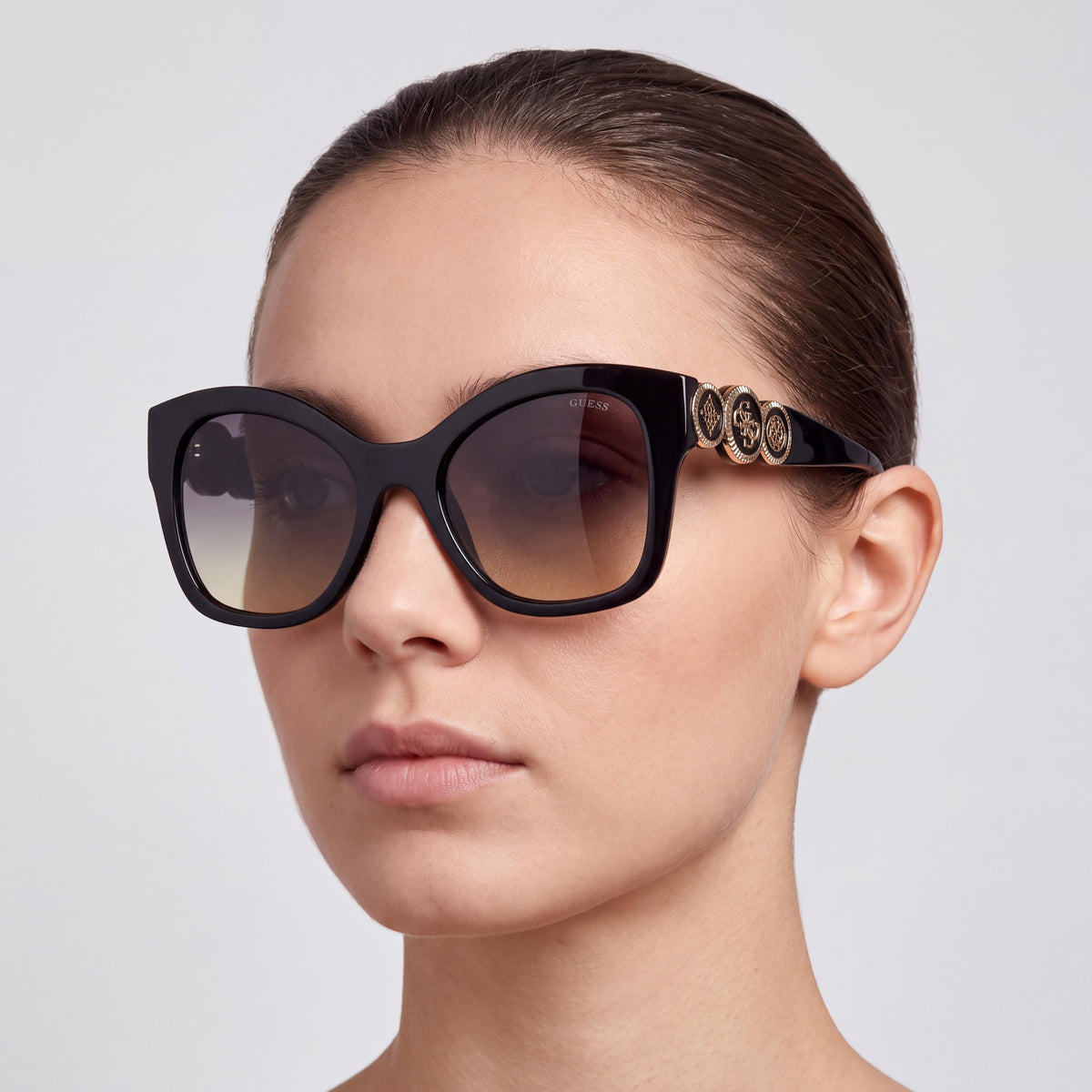 GUESS Unisex Butterfly Plastic Sunglasses Shiny Black UV 400 Non-Polarized 55mm, Photo 5