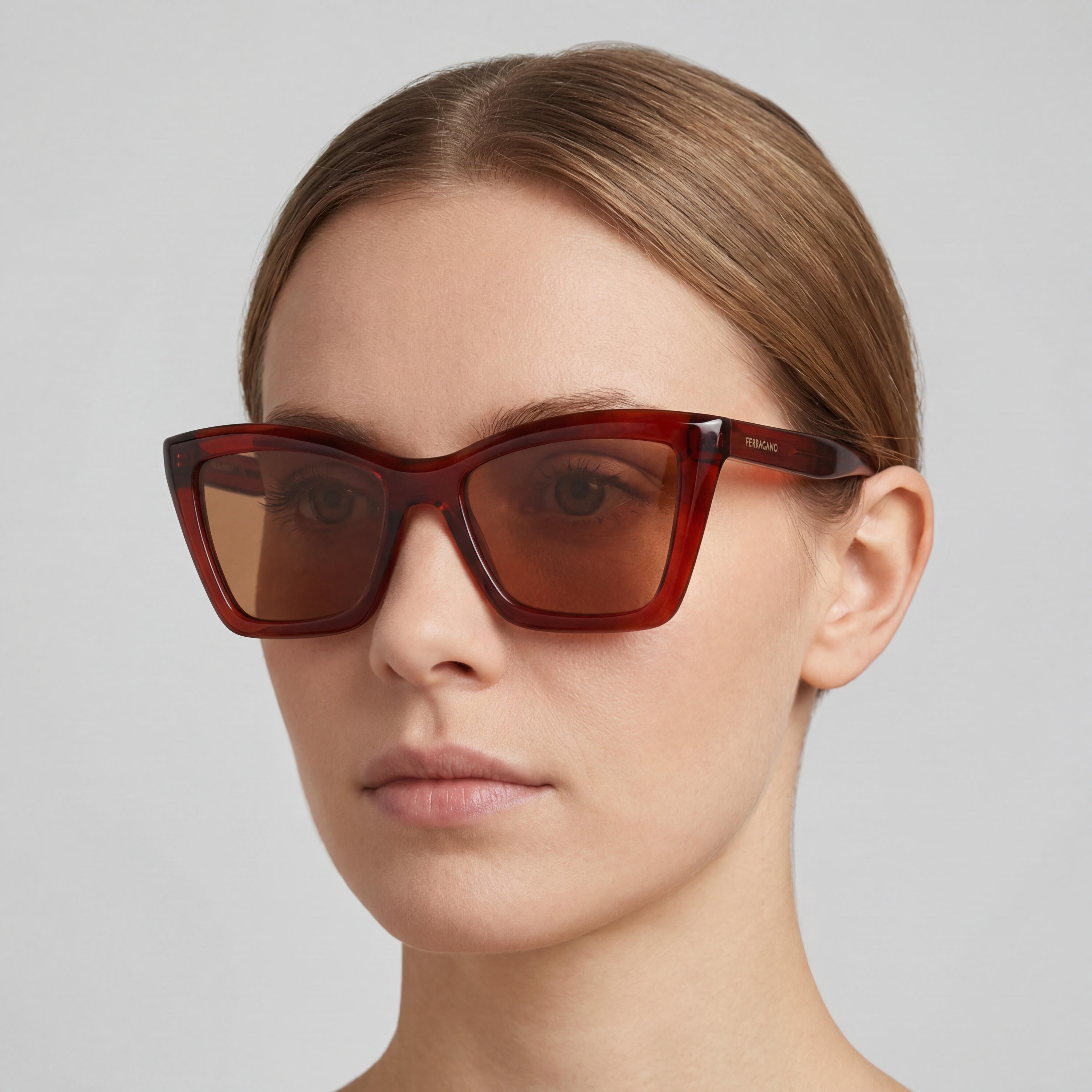Ferragamo Sf2039se Women's Acetate Transparent Rust Sunglasses with UV 400 Solid Brick Lenses 53mm, Photo 5