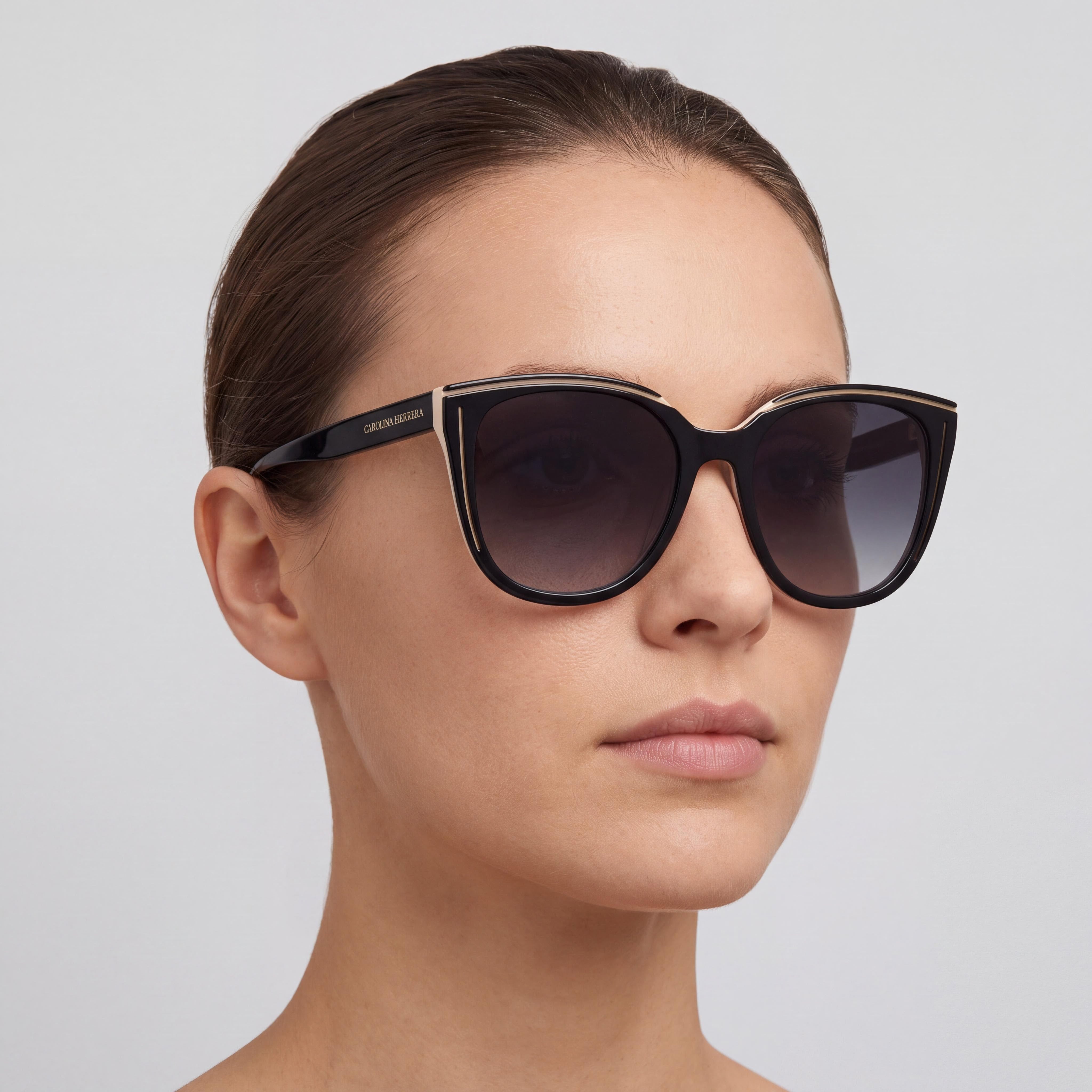 Carolina Herrera HER 0144/S Women's Classic Black Nude Acetate Dark Grey Shaded UV Sunglasses 53mm, Photo 5