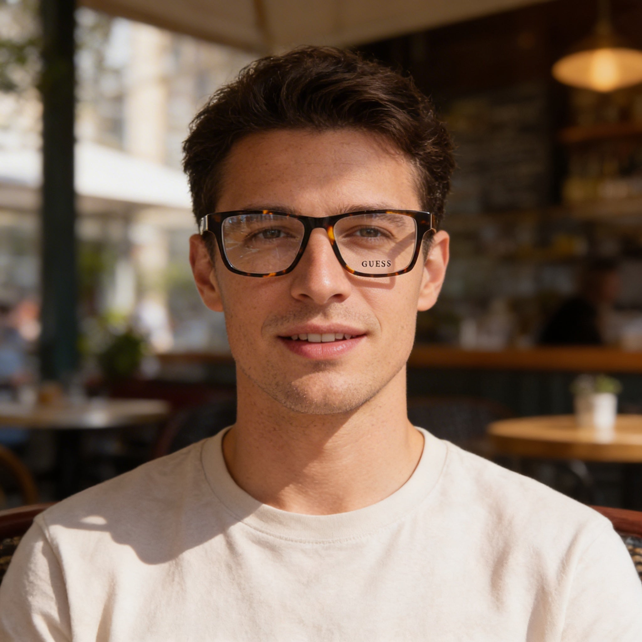 Gafas GUESS Gu50018 de diseño para hombre, montura de plástico color Havana oscuro con lentes de policarbonato de 52 mm, Photo 6