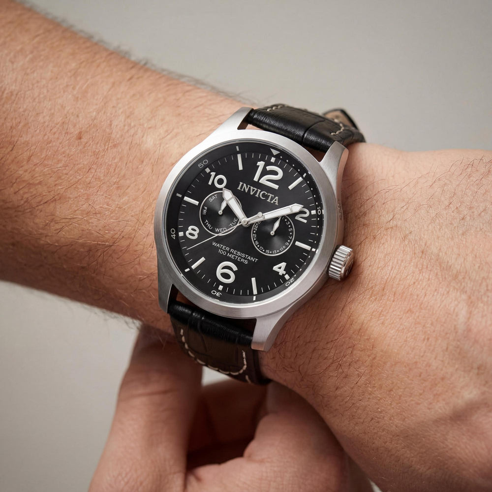 Reloj Invicta I Force Military 0764 para hombre, esfera negra, luminoso, de cuarzo, acero inoxidable y cuero, 48 mm