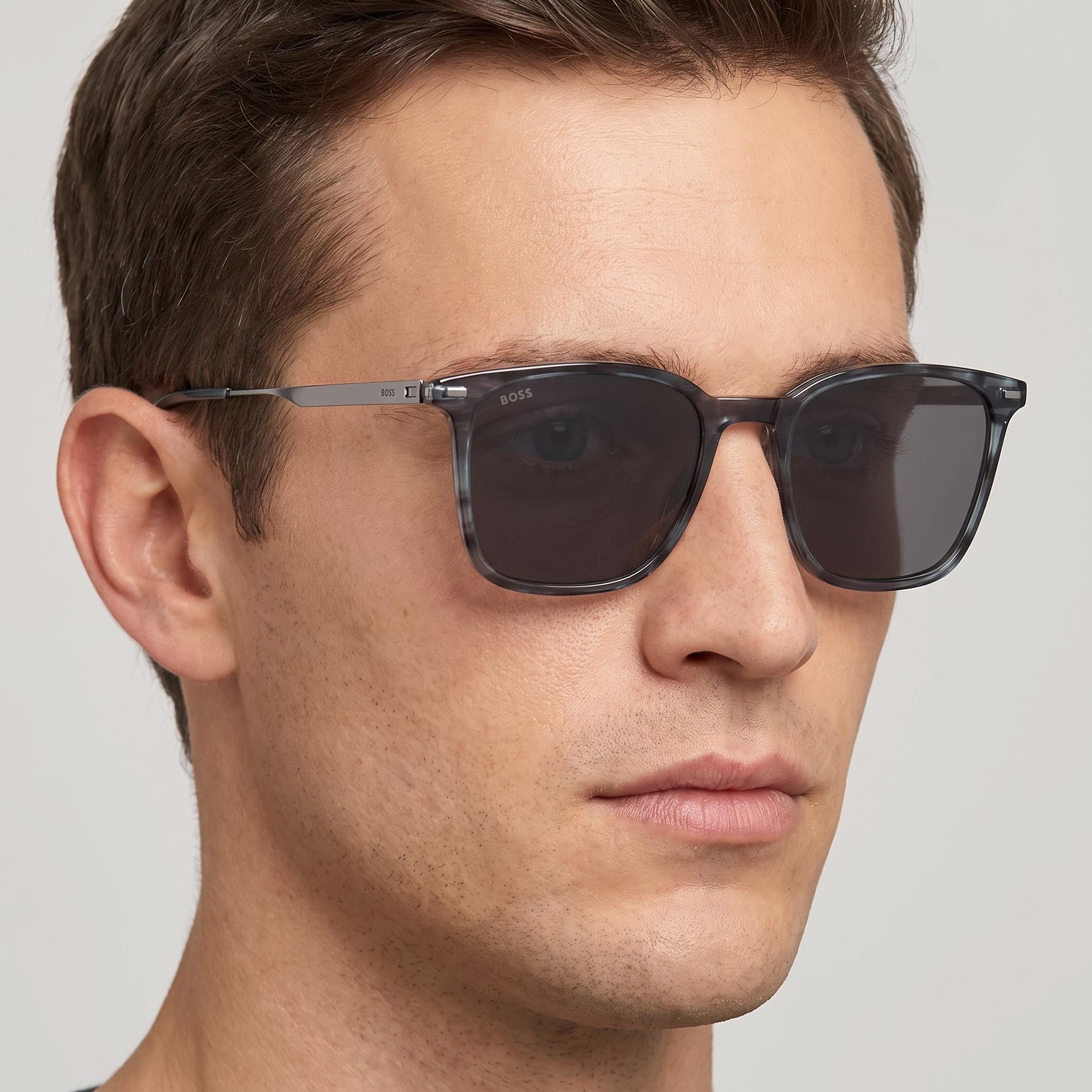 HUGO BOSS BLACK Modern Men’s Non-Polarized Striped Grey Ruthenium Stainless Steel Glasses 54mm, Photo 4